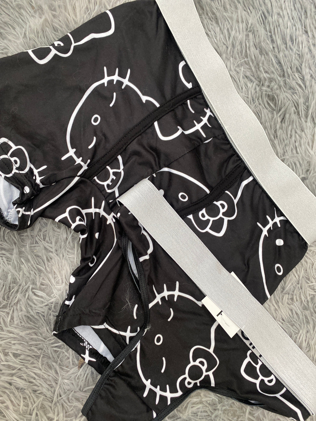Kitty Outline White Black Background Duo With Thong