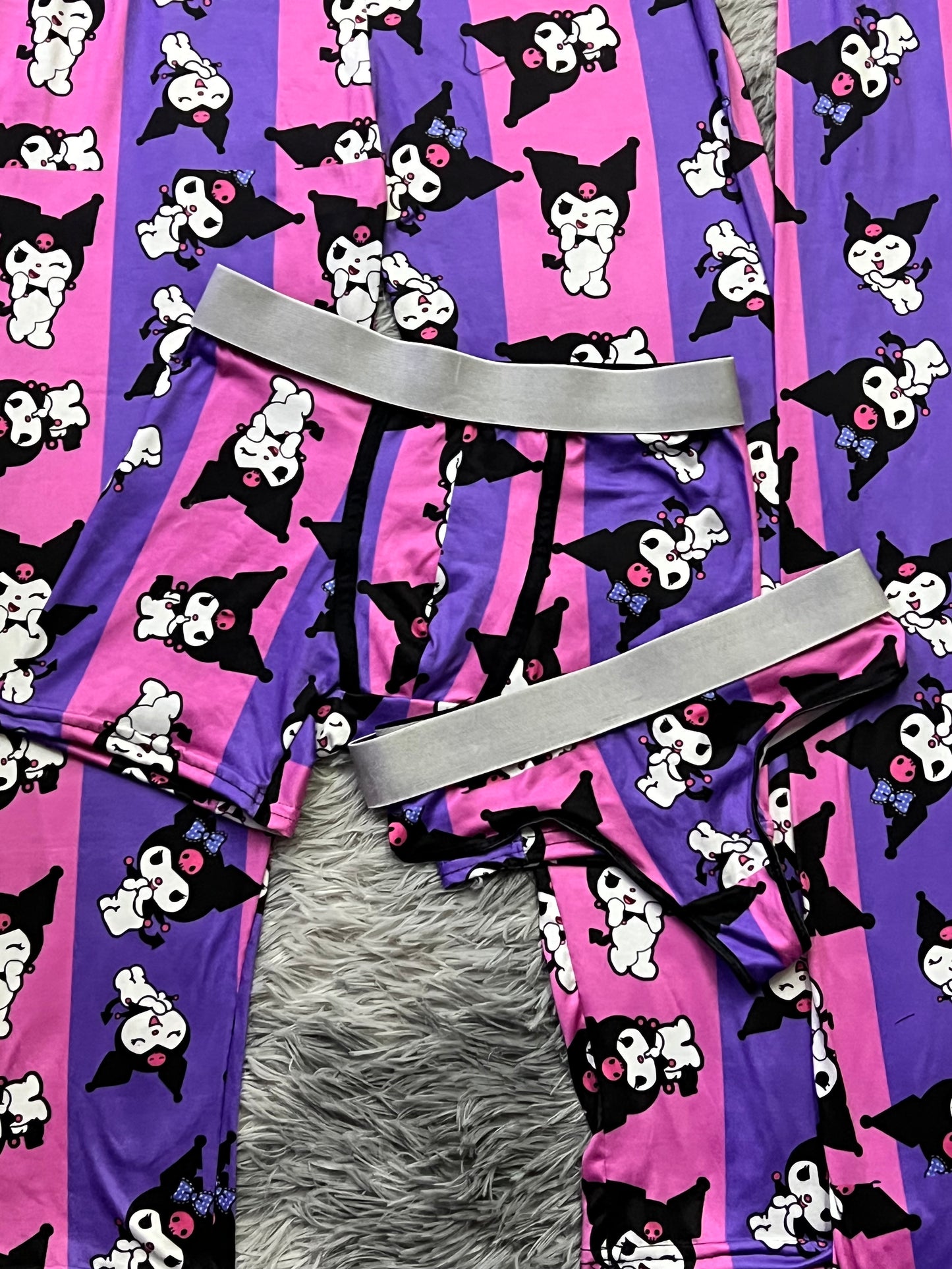 Kuromi purple/pink stripes background 5 pcs pajama duo
