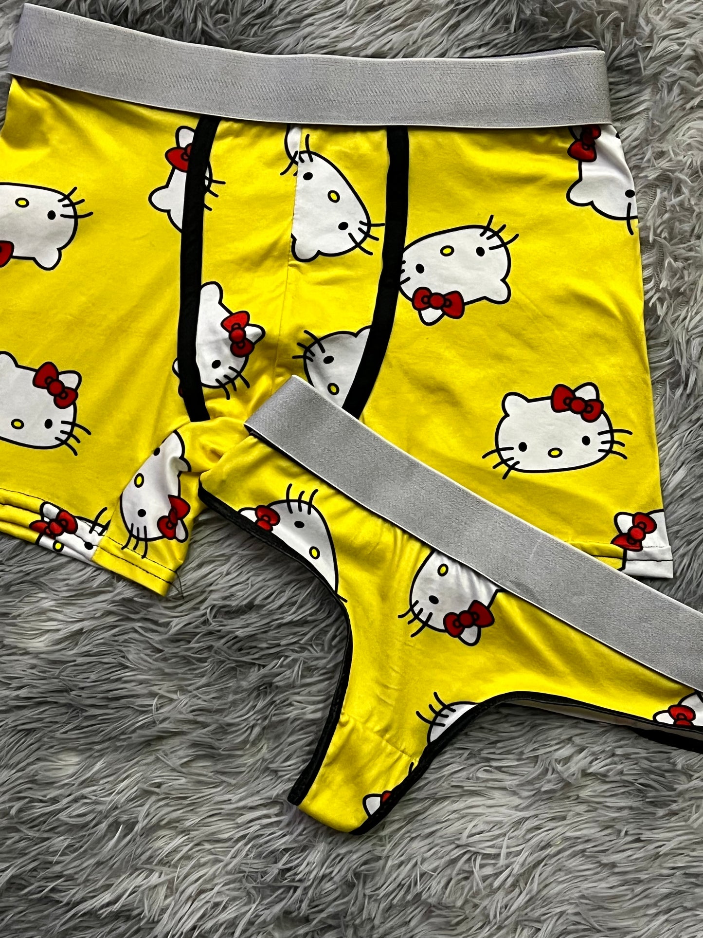 Kitty faces yellow background matching underwear
