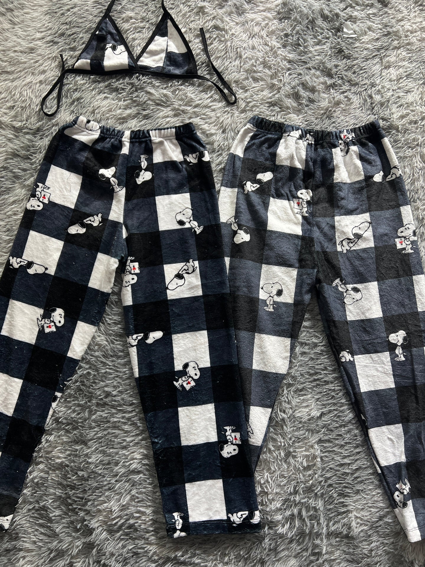 Snoopy Plaid White And Black Matching Plushie PJs - Fundies