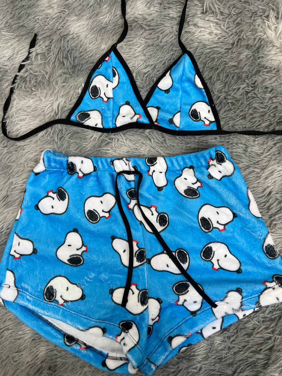 Snoopy Blue Plush Top & Shorts Set