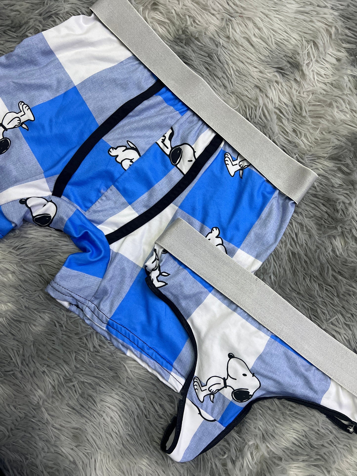 Snoopy Plaid Blue Duo With Thong - Fundies