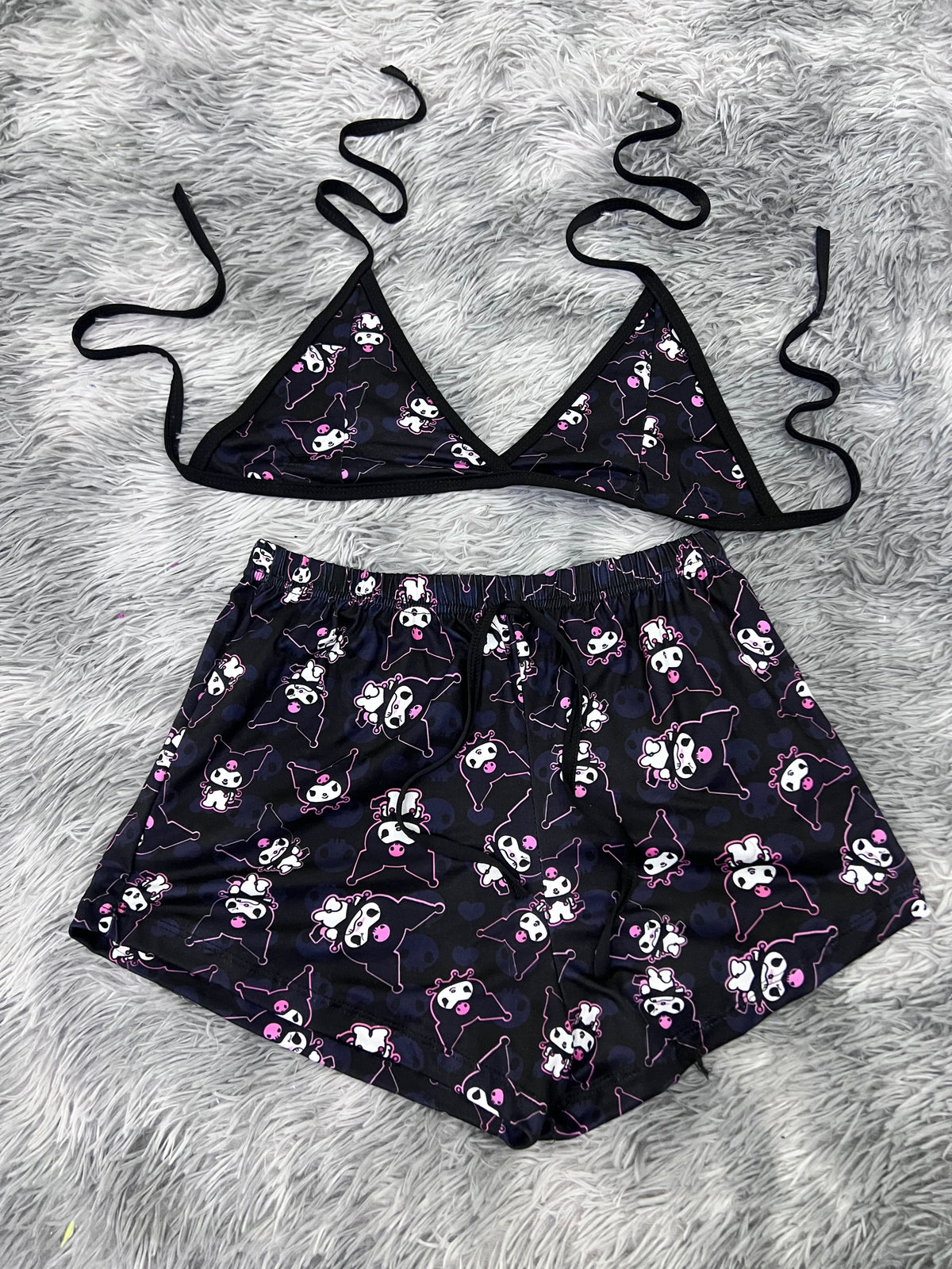 Kuromy Black Background Top And Short PJs