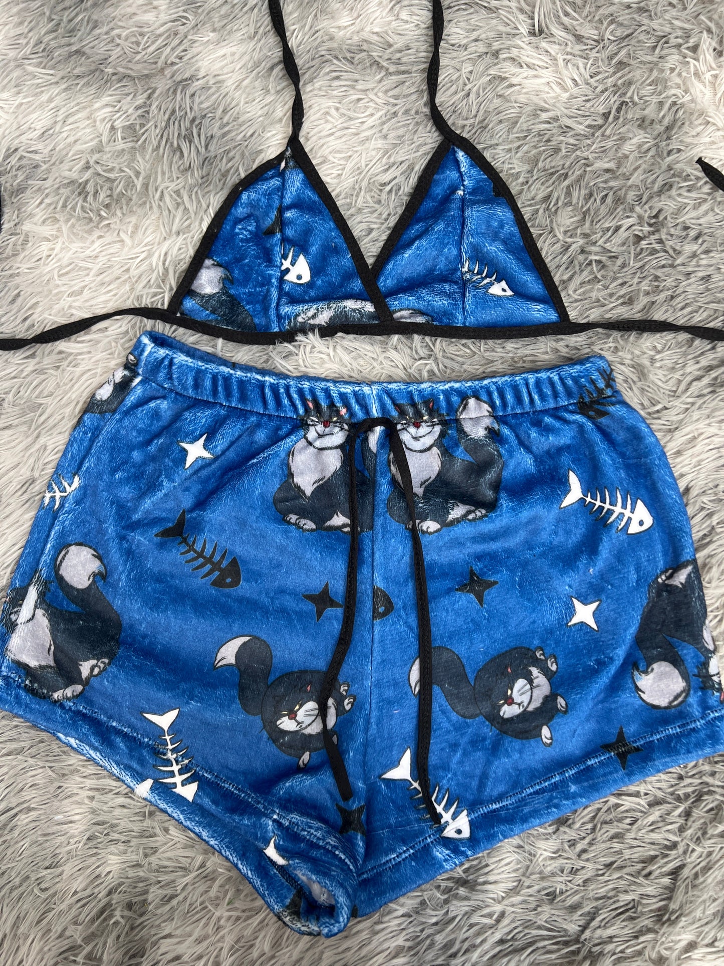 Lucifer the Cat Blue Plush Top & Shorts Set