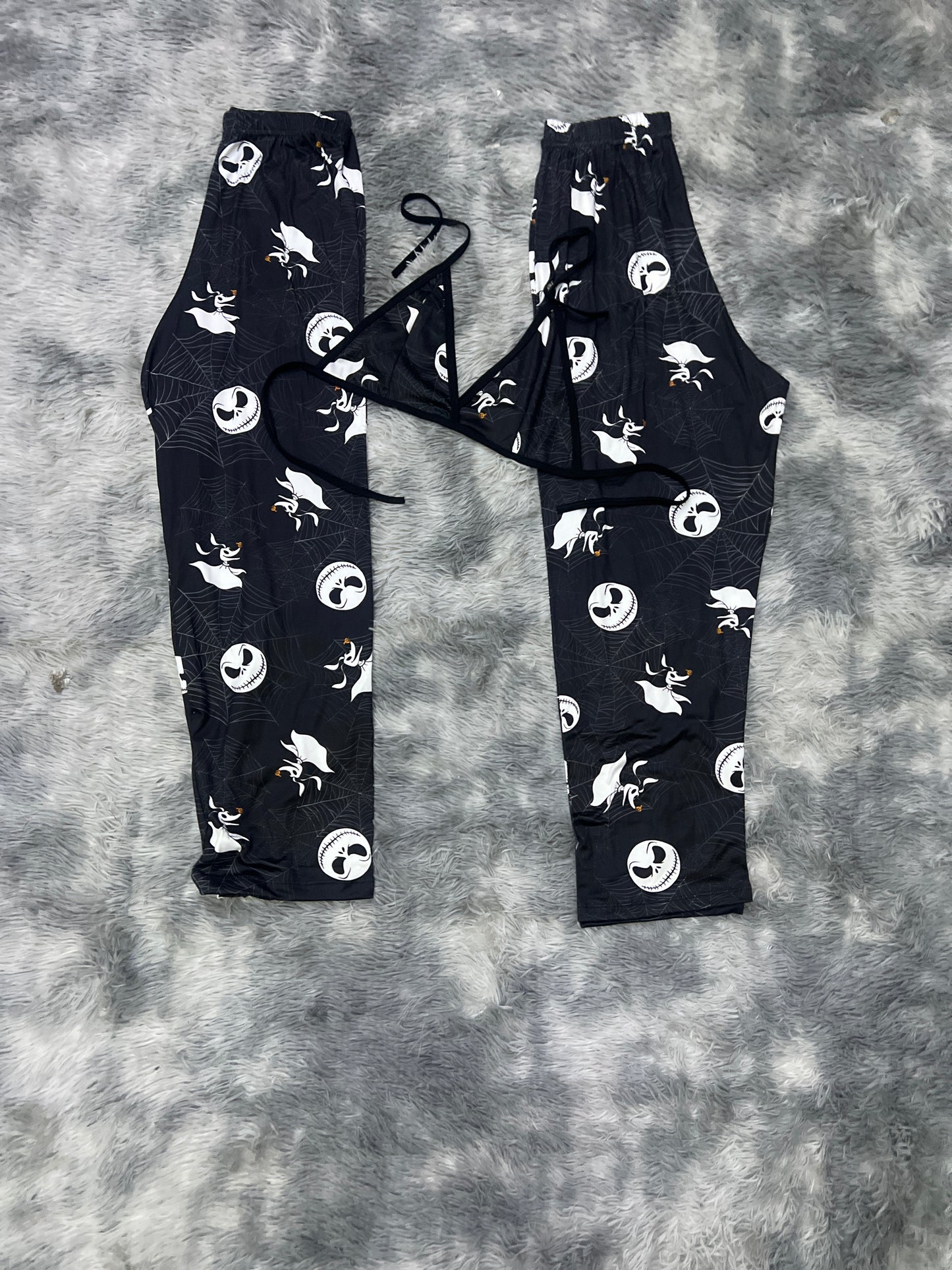 Jack and zero cobwebs black background Halloween Plush pajama duo