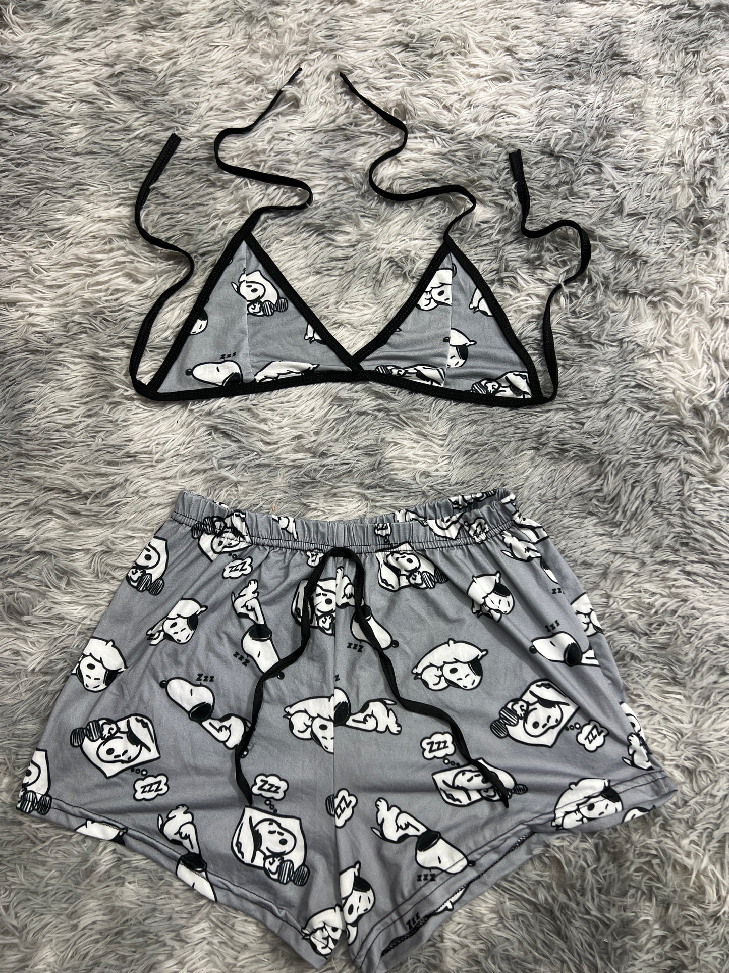 Snoopy Gray Sleeping Brush Matching Top & Short - Fundies