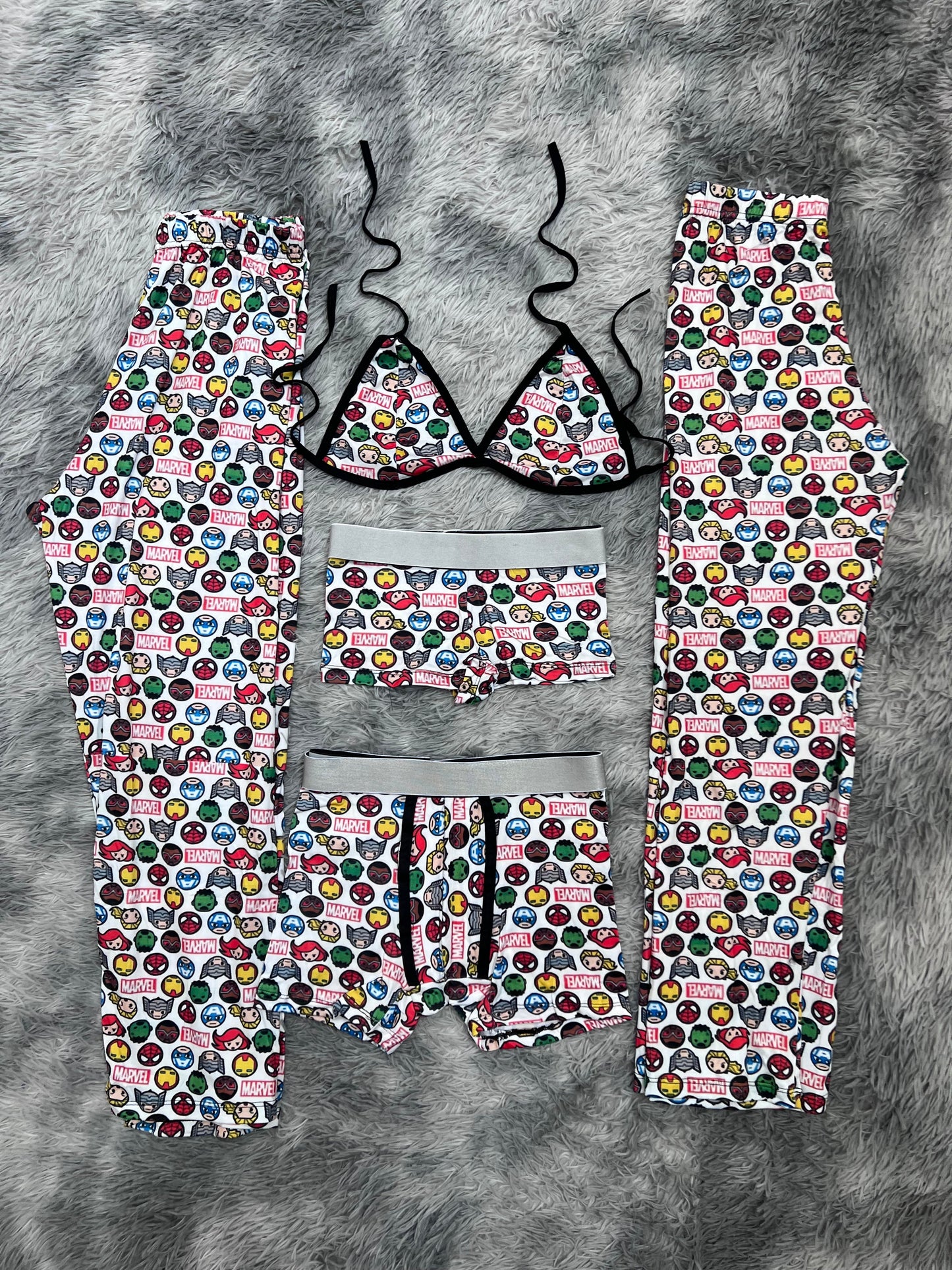 Superheroes Faces Background White 5 Piece PJ - Fundies