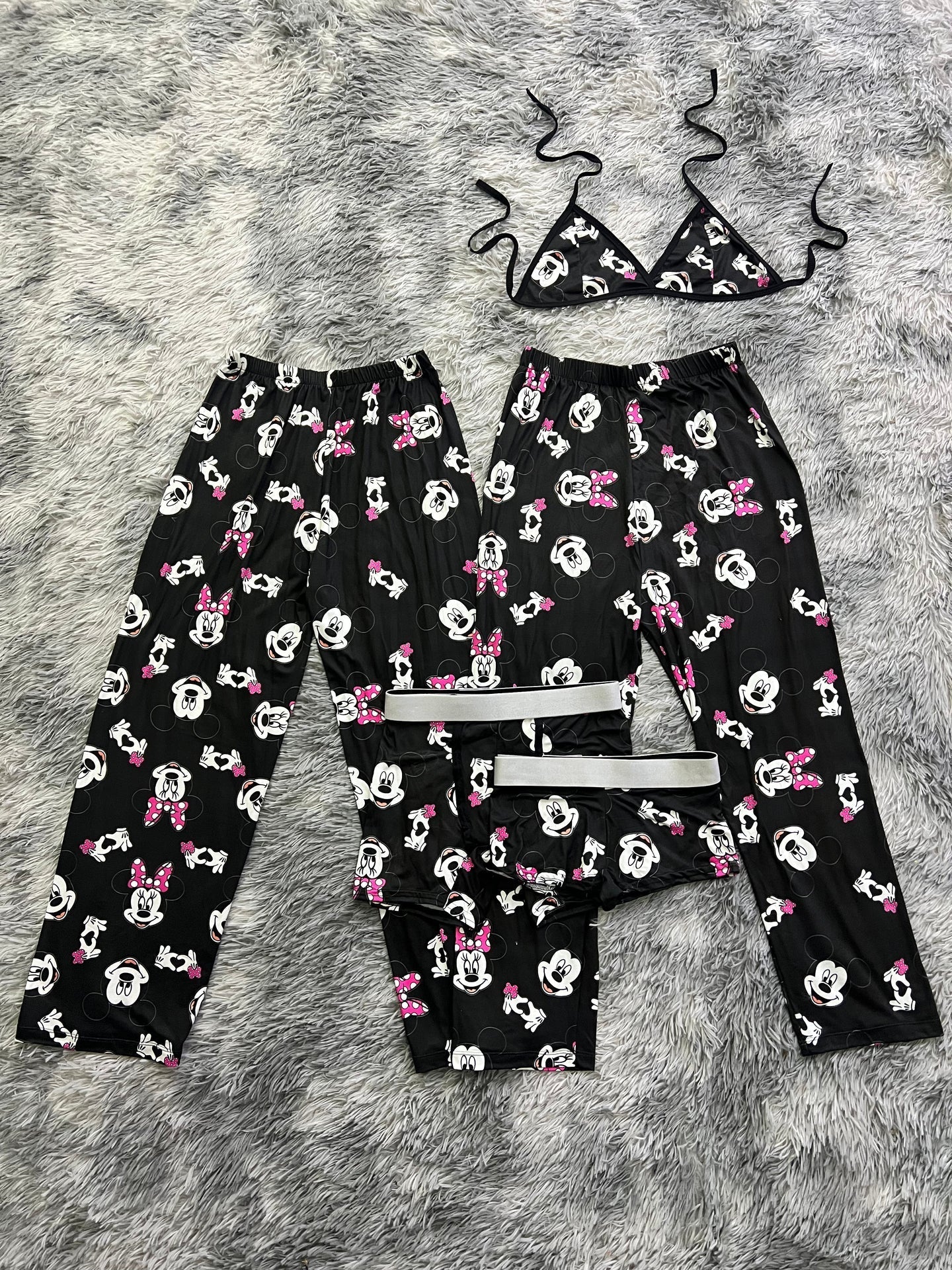 Mickey And Minnie Background Black 5 Piece PJ - Fundies