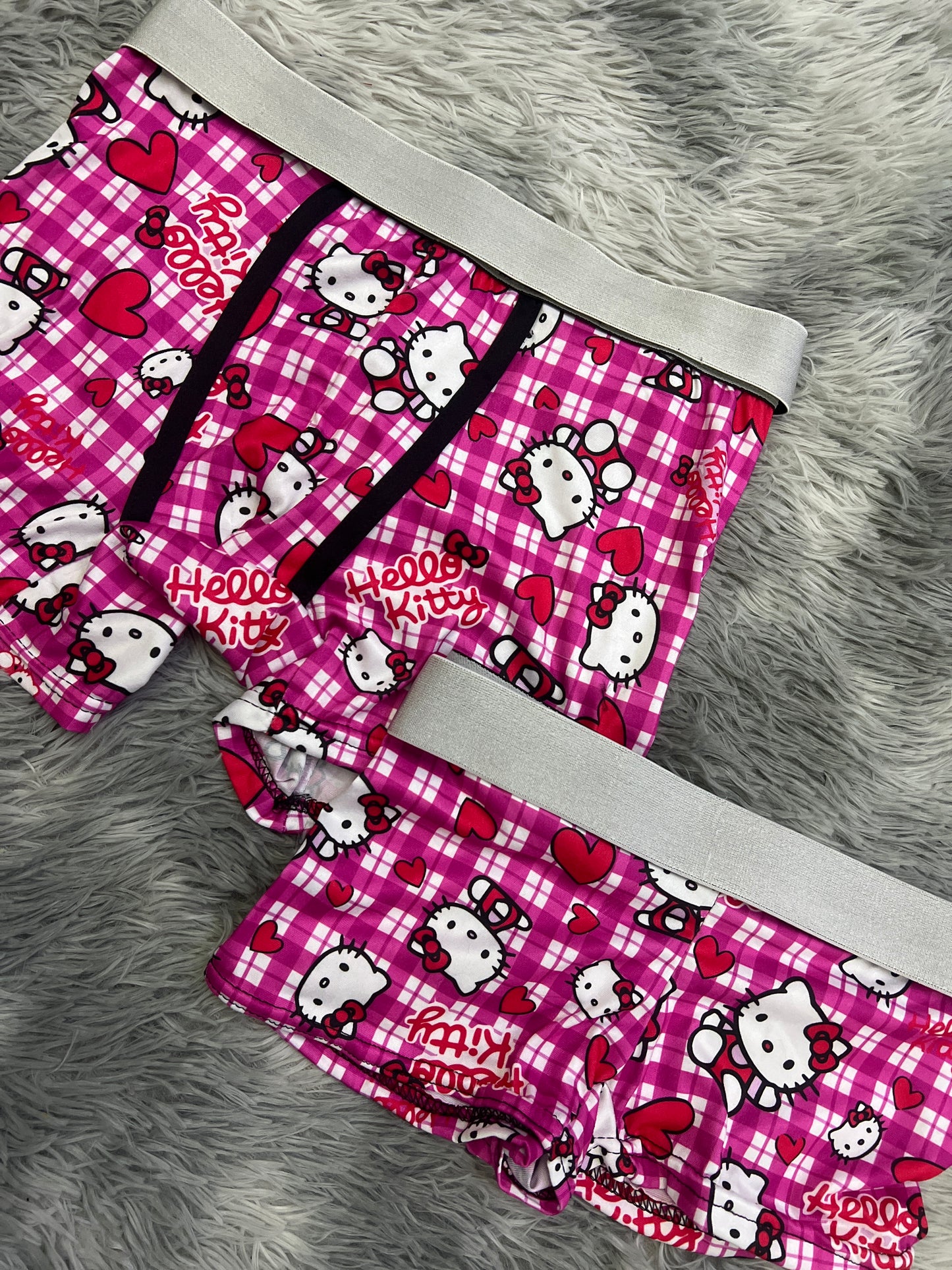 Hello Kitty Plaid Boxer Matching Set Cozy Darling Moments