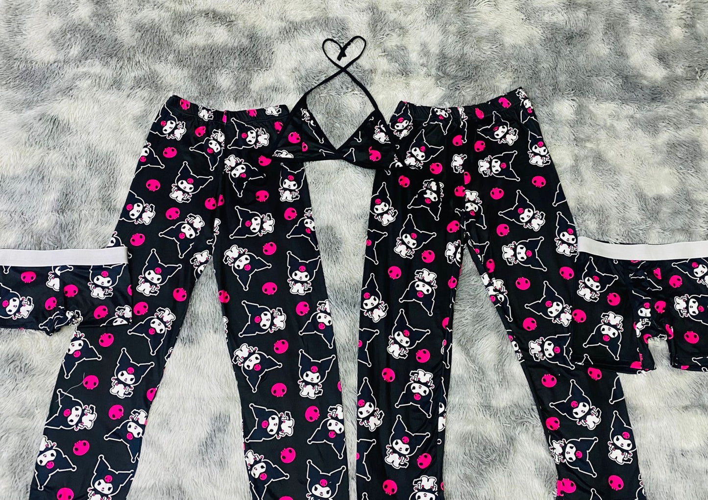 Kuromi Couple Black Pink 5 piece pajama set Cozy Nightwear Duo ๐๐
