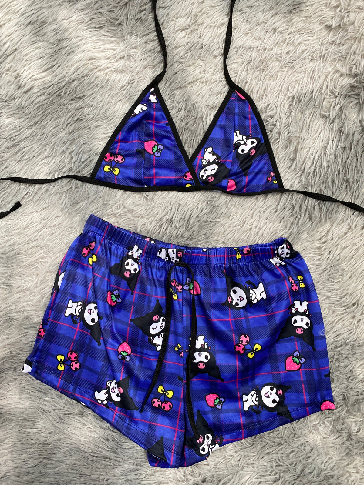 Kuromy Purple Plaid Top & Shorts Set