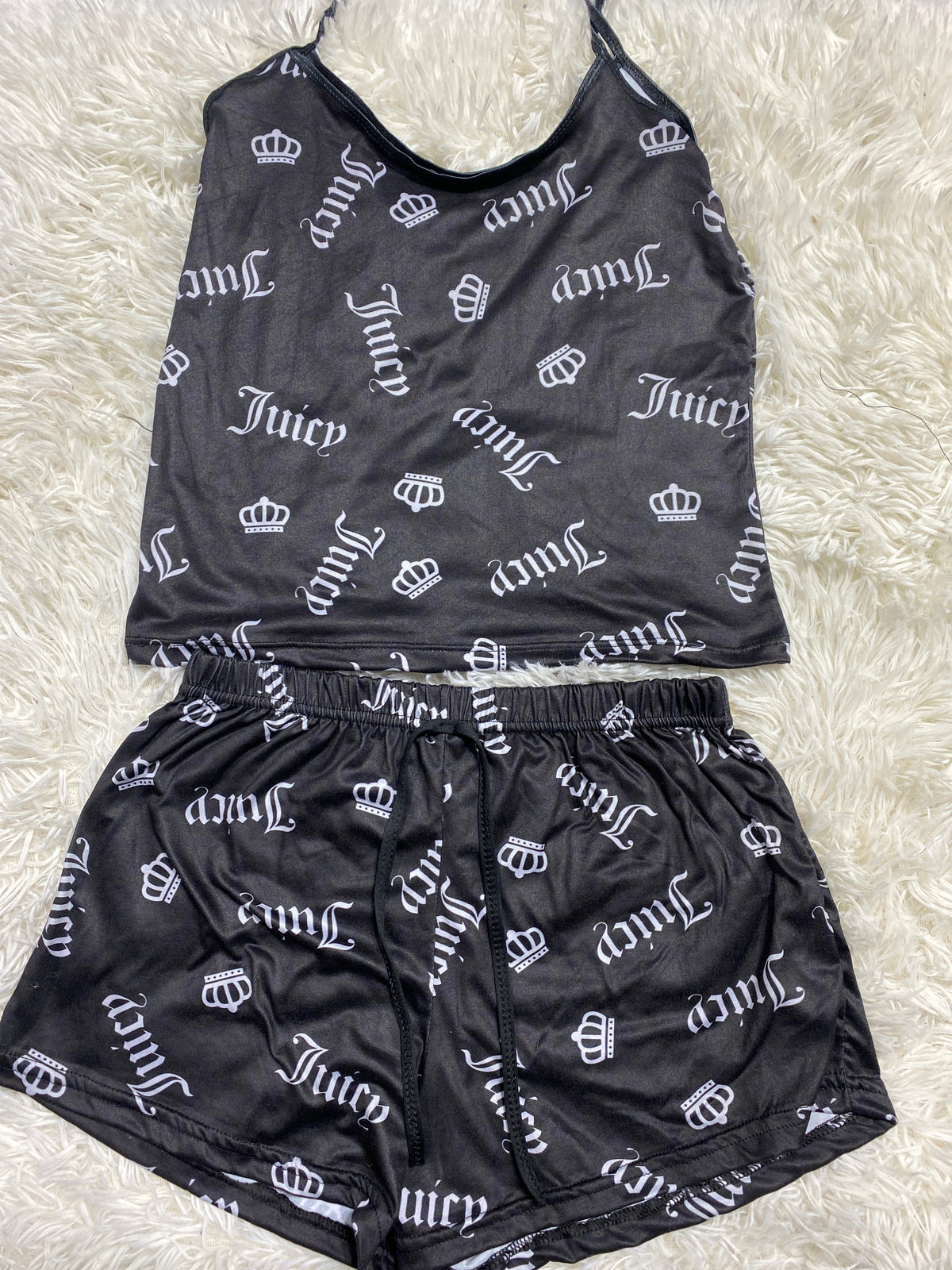 Juicy Black Background Gray Letters Women's PJ Set - Shorts