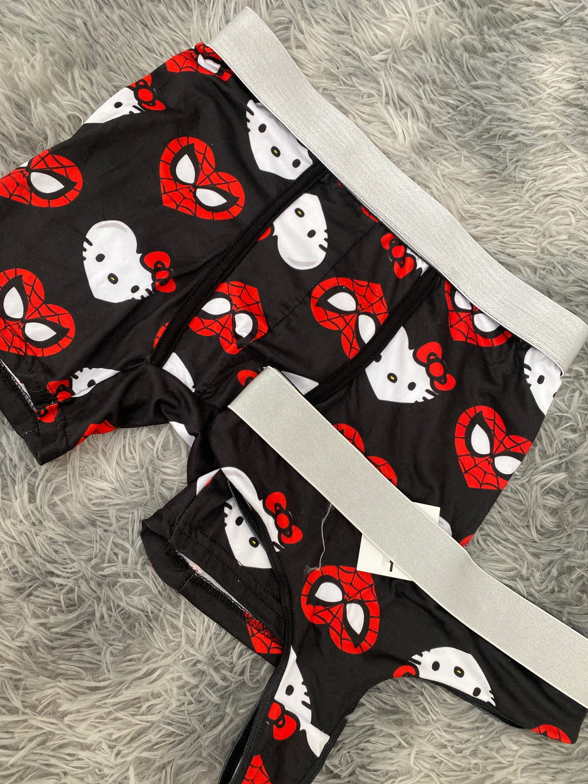 SpiderKitty Hearts Black Background Matching Boxer & Thong
