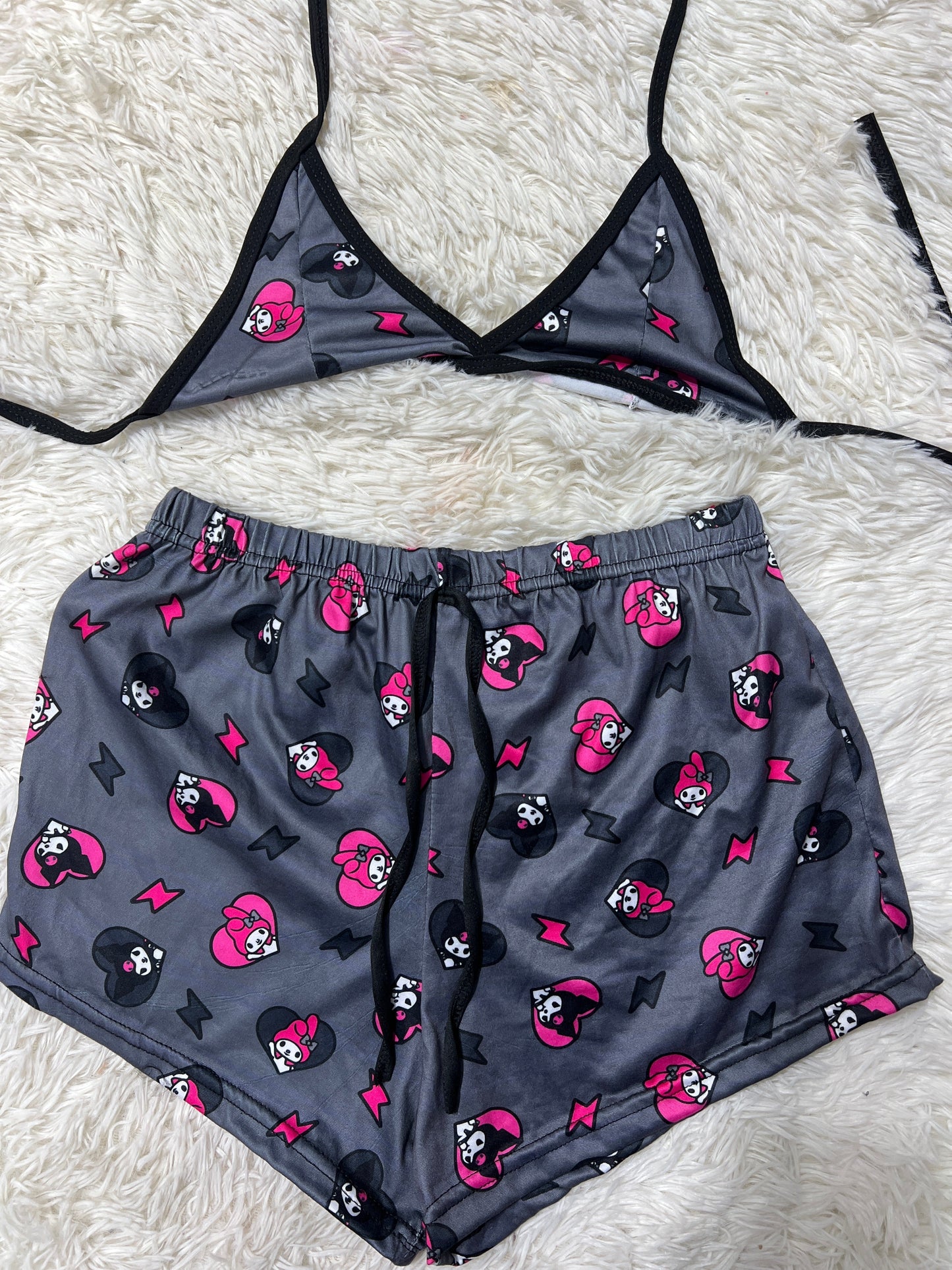 Kuromi And Melody Gray Brush Matching Top & Short - Fundies