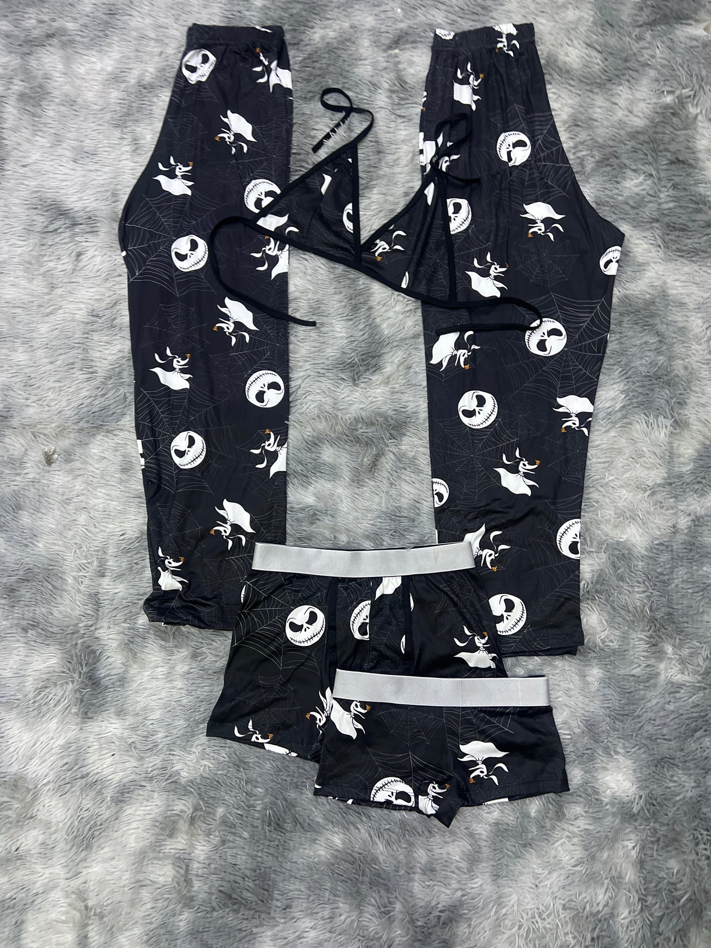 Jack and zero cobwebs black background Halloween 5 pcs pajama duo