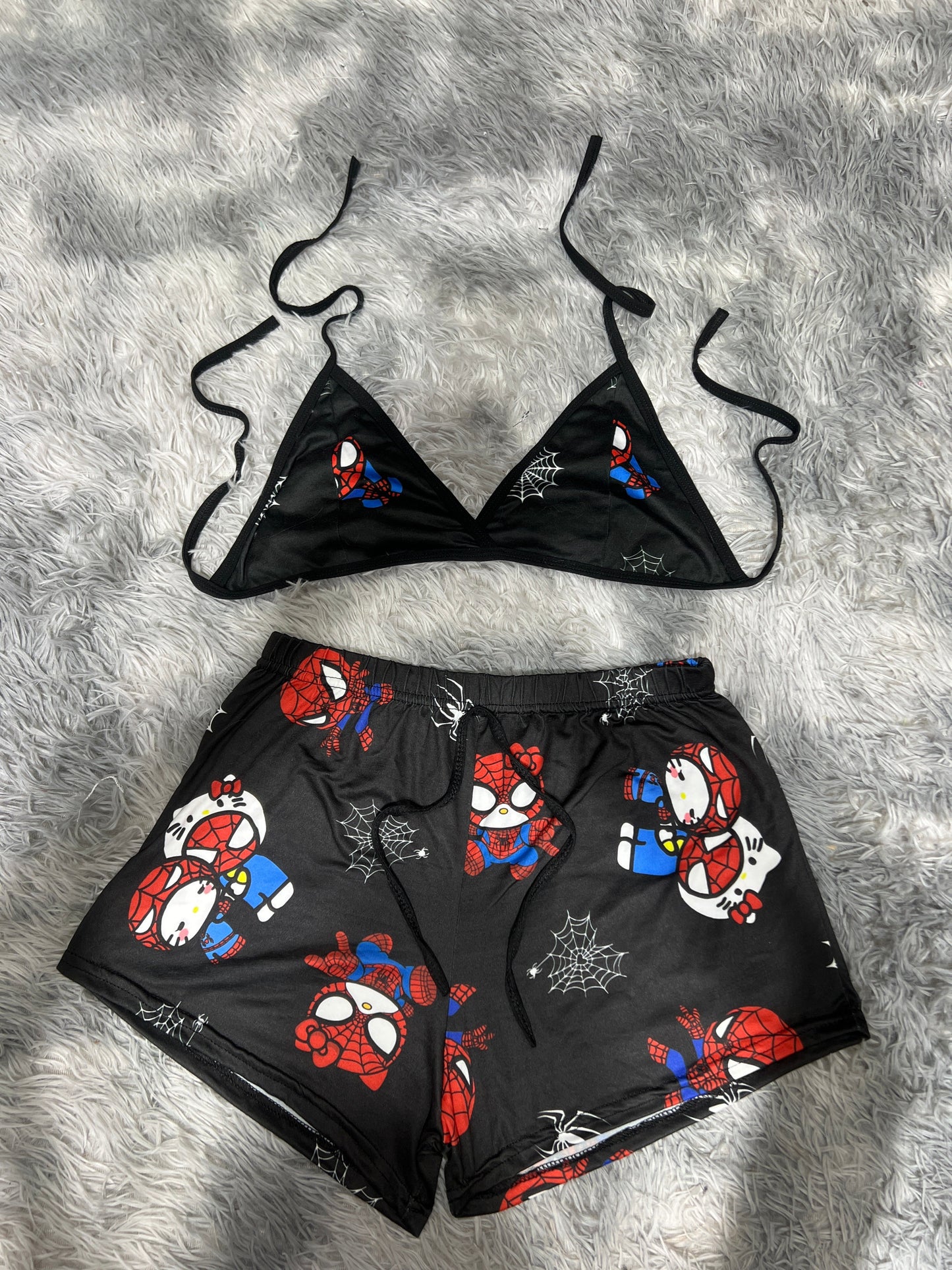 SpiderKitty Black Brush Matching Top & Short - Fundies