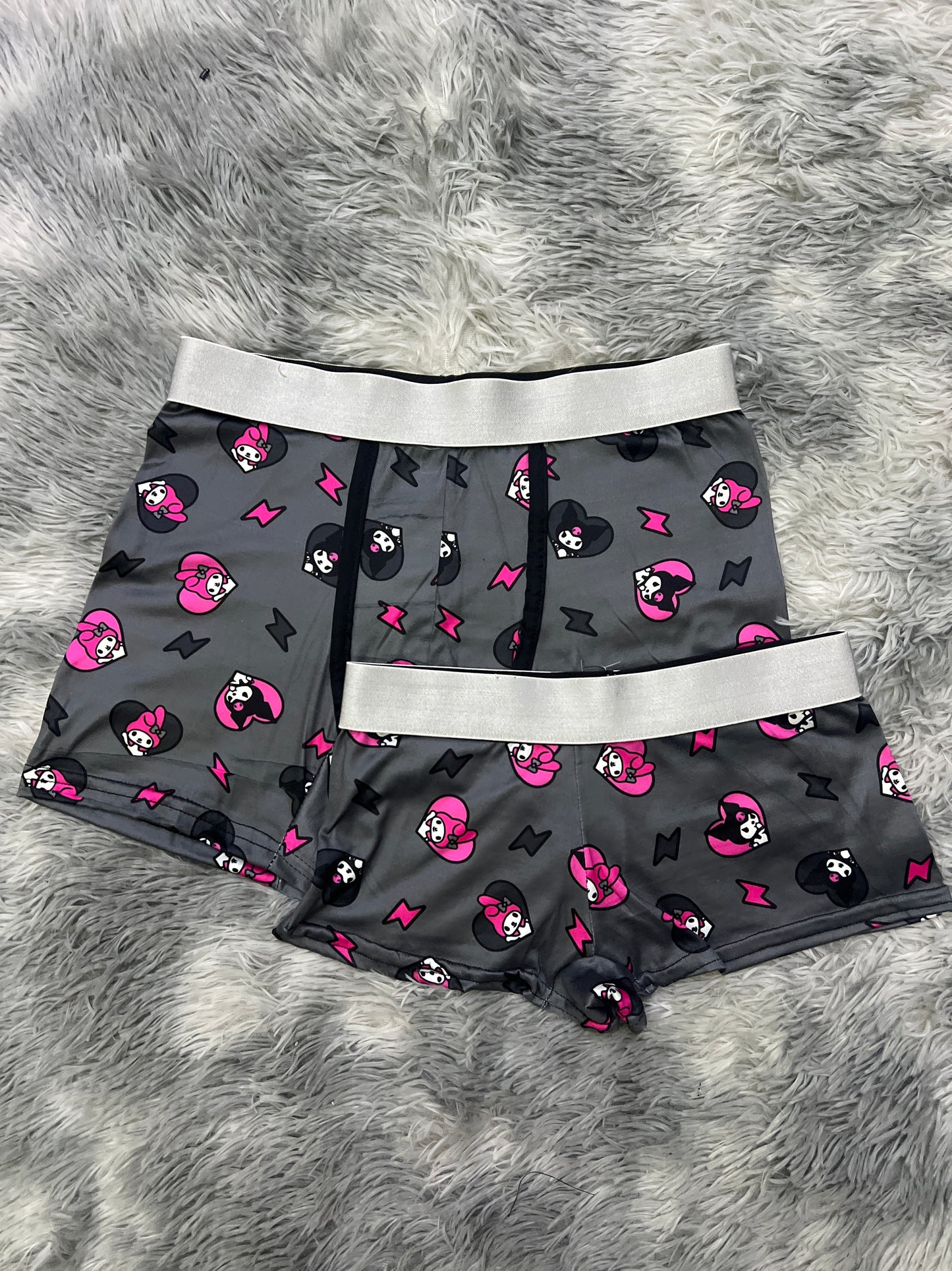 Kitty And Kuromi heart gray background matching couples boxer underwear