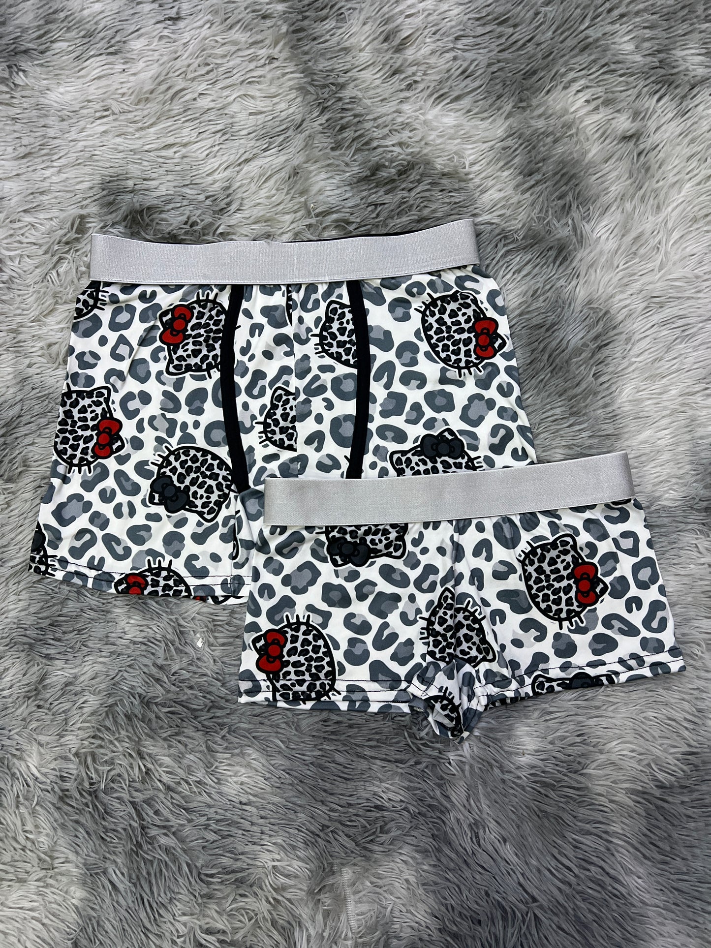 Kitty animal print matching couples boxer underwear