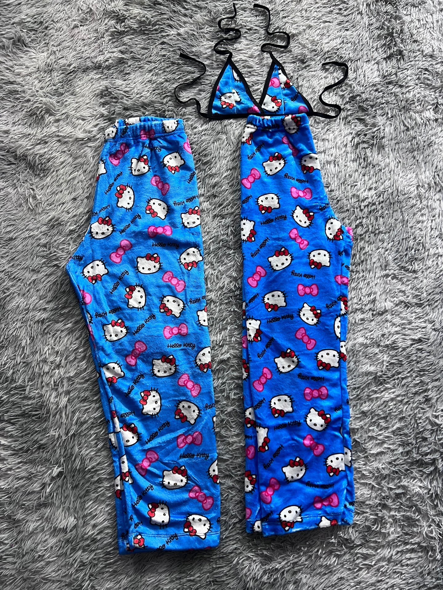 Hello Kitty Bow Background Blue Matching Plushie PJs - Fundies