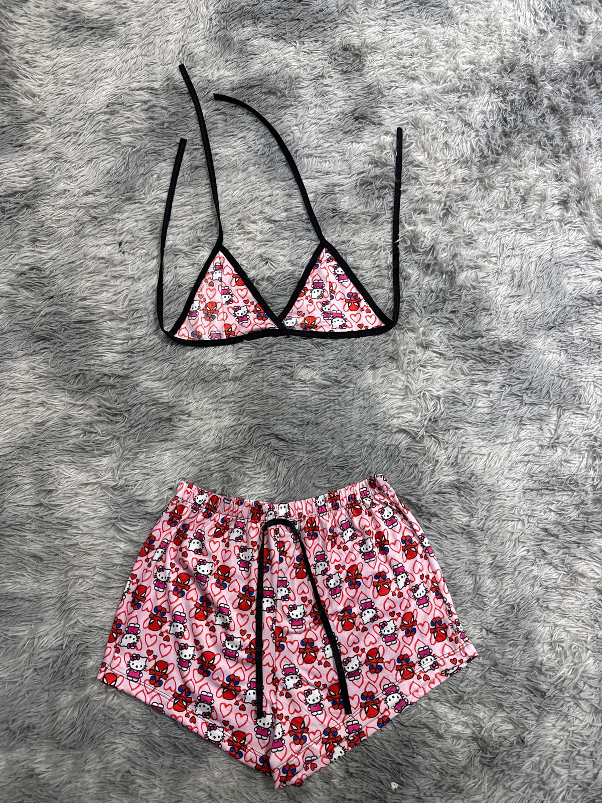 Spider Kitty Pink With Hearts Red Matching Top & Short