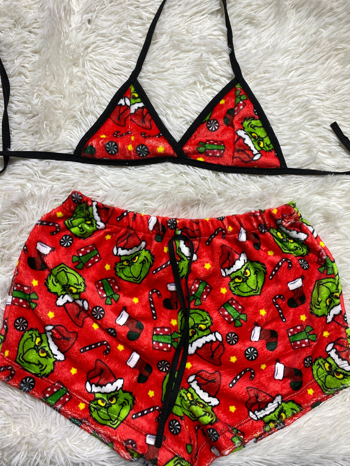 Grinch Christmas Red Background Matching Top & Short