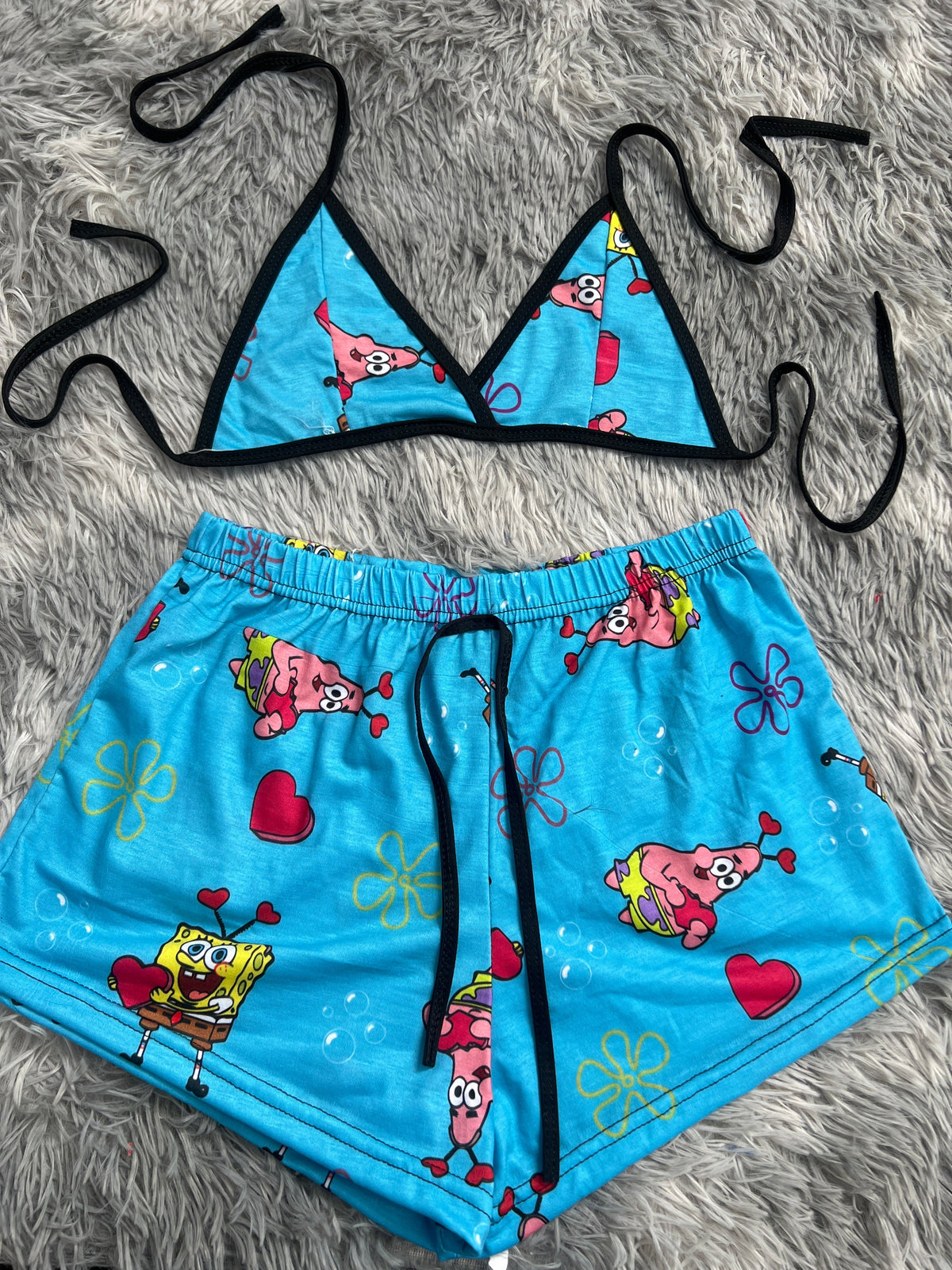SpongeBob And Patrick Hearts Background Blue Matching Top & Short