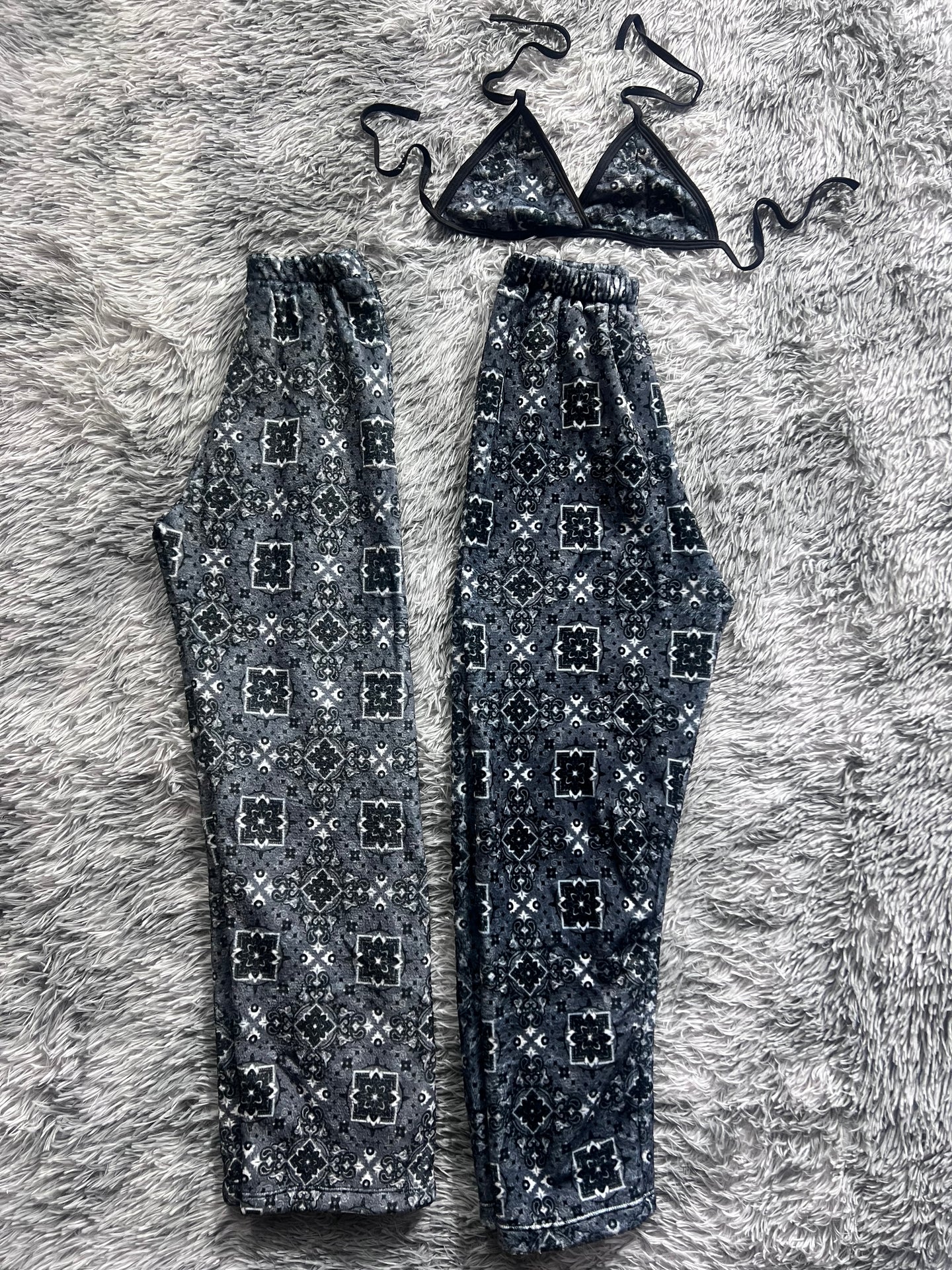 Bandana Gray With Black And White Matching Plushie PJs - Fundies