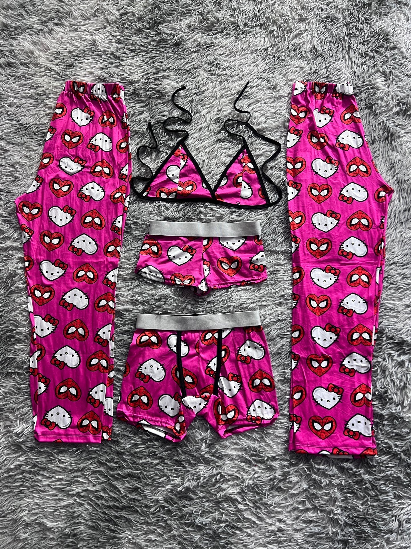 Spider Kitty Hearts Background Pink 5 Piece PJ - Fundies