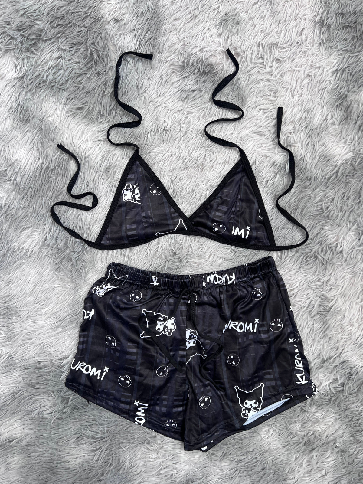 Kuromi Plaid Black Brush Matching Top & Short