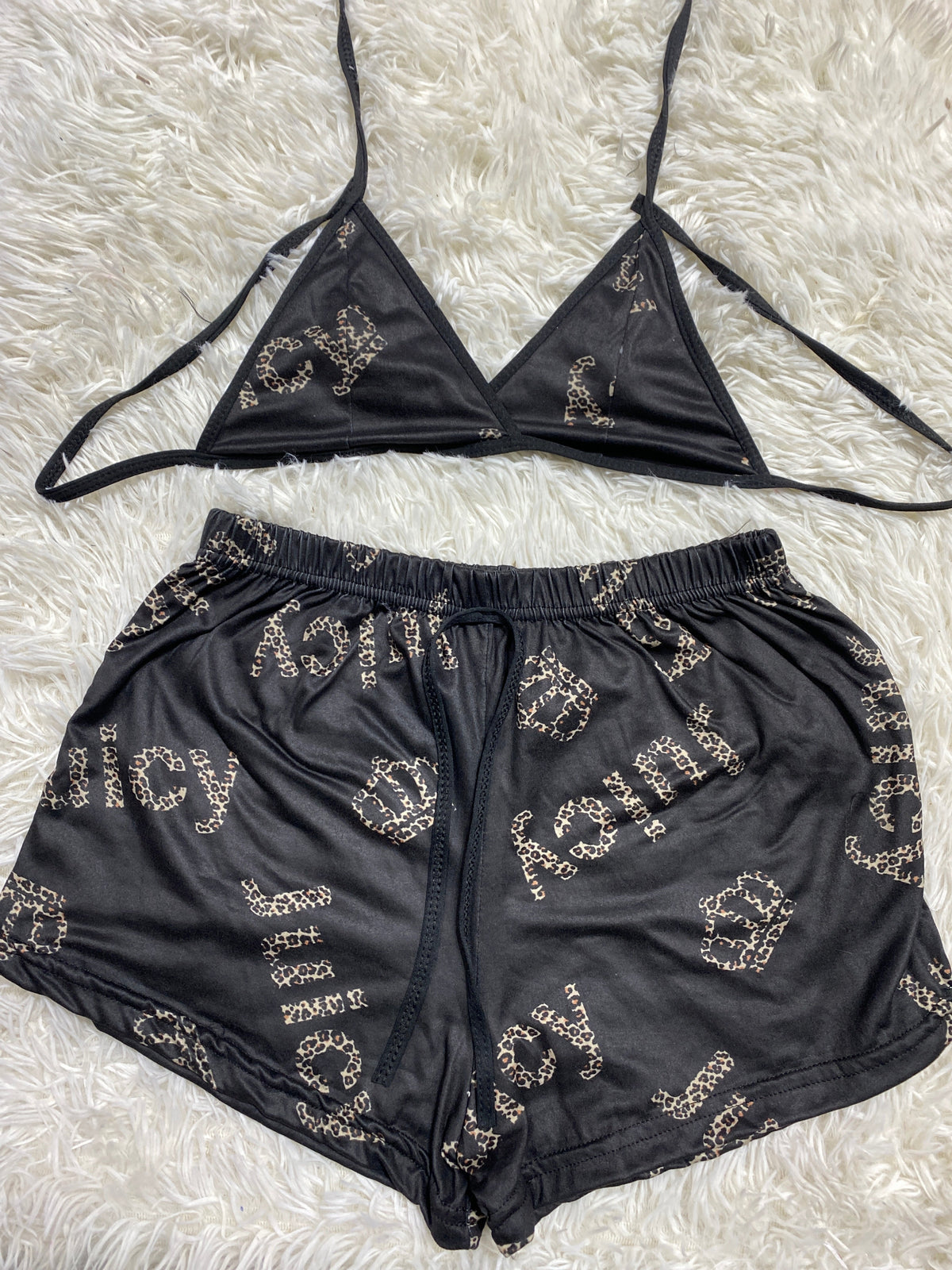 Juicy Letters Leopard Black Background Matching Top & Short