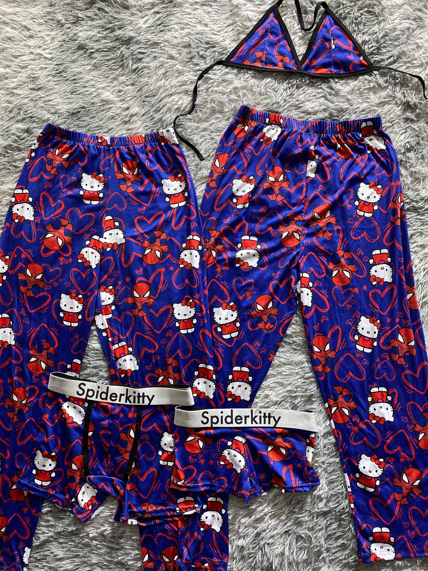 Spiderkitty blue Print 5 piece pajama set Cozy πΊ