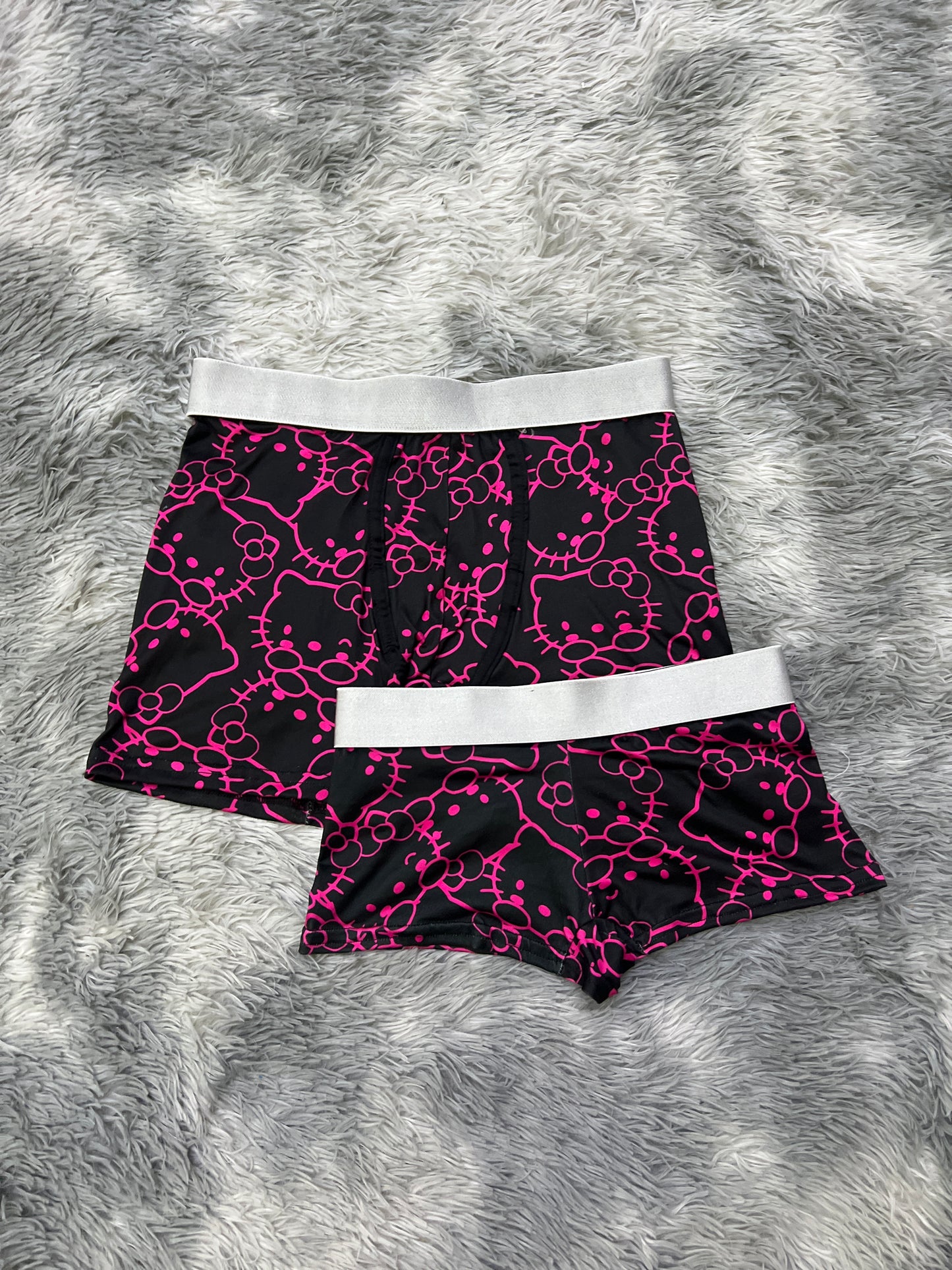 Kitty faces black background matching couples boxer underwear