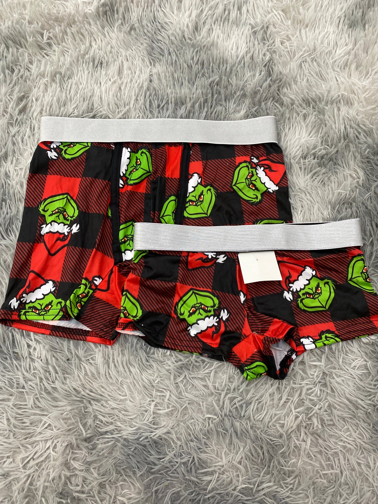 Grinch Red Plaid Matching Boxers