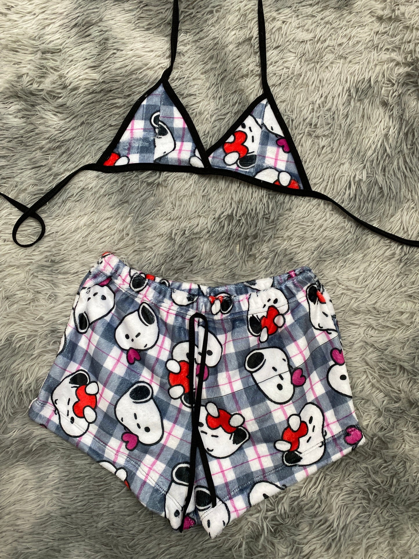 Snoopy Pink Stripes Plush Top & Shorts Set