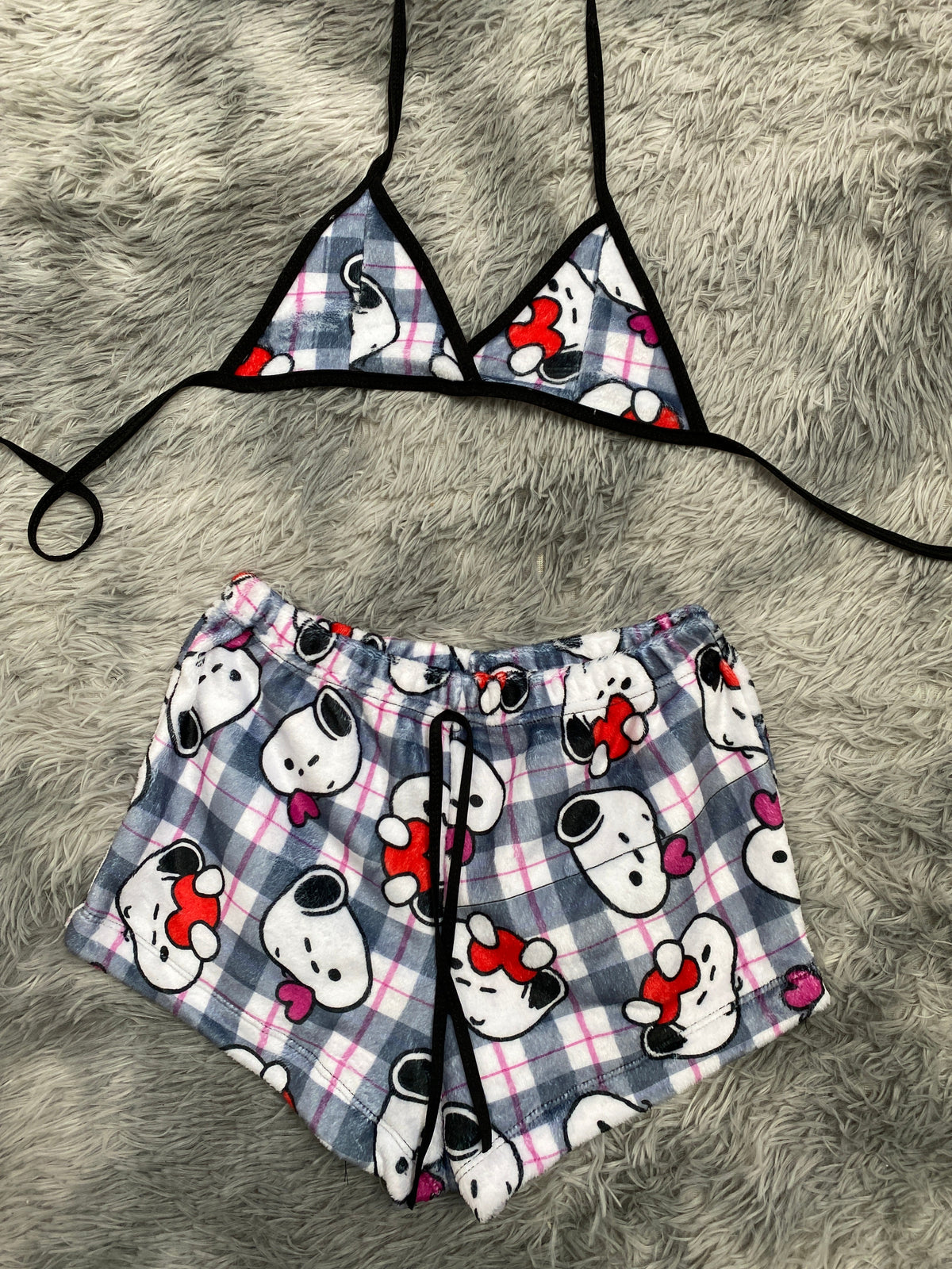 Snoopy Pink Stripes Plush Top & Shorts Set