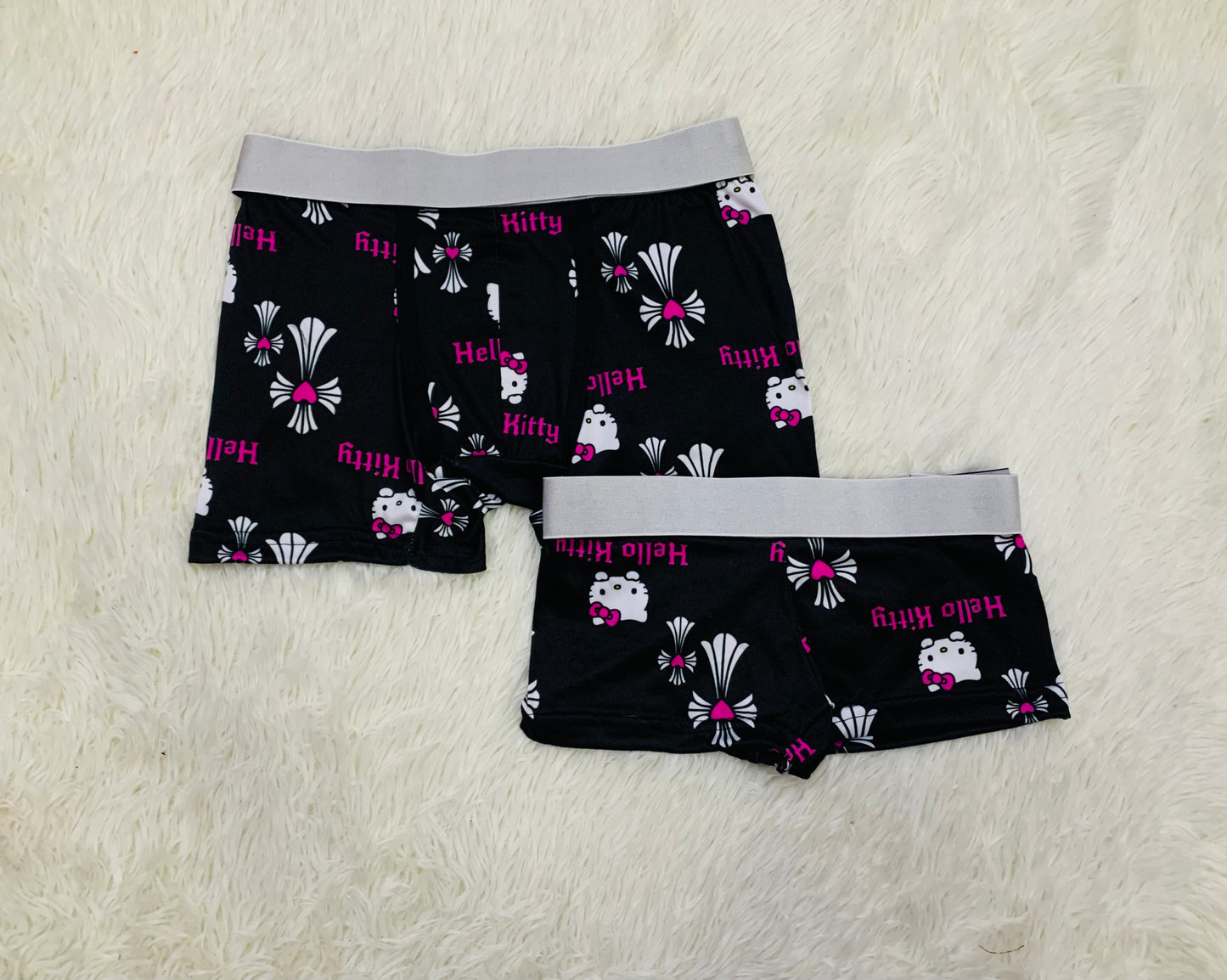 Hello kitty cross black matching couples boxer underwear