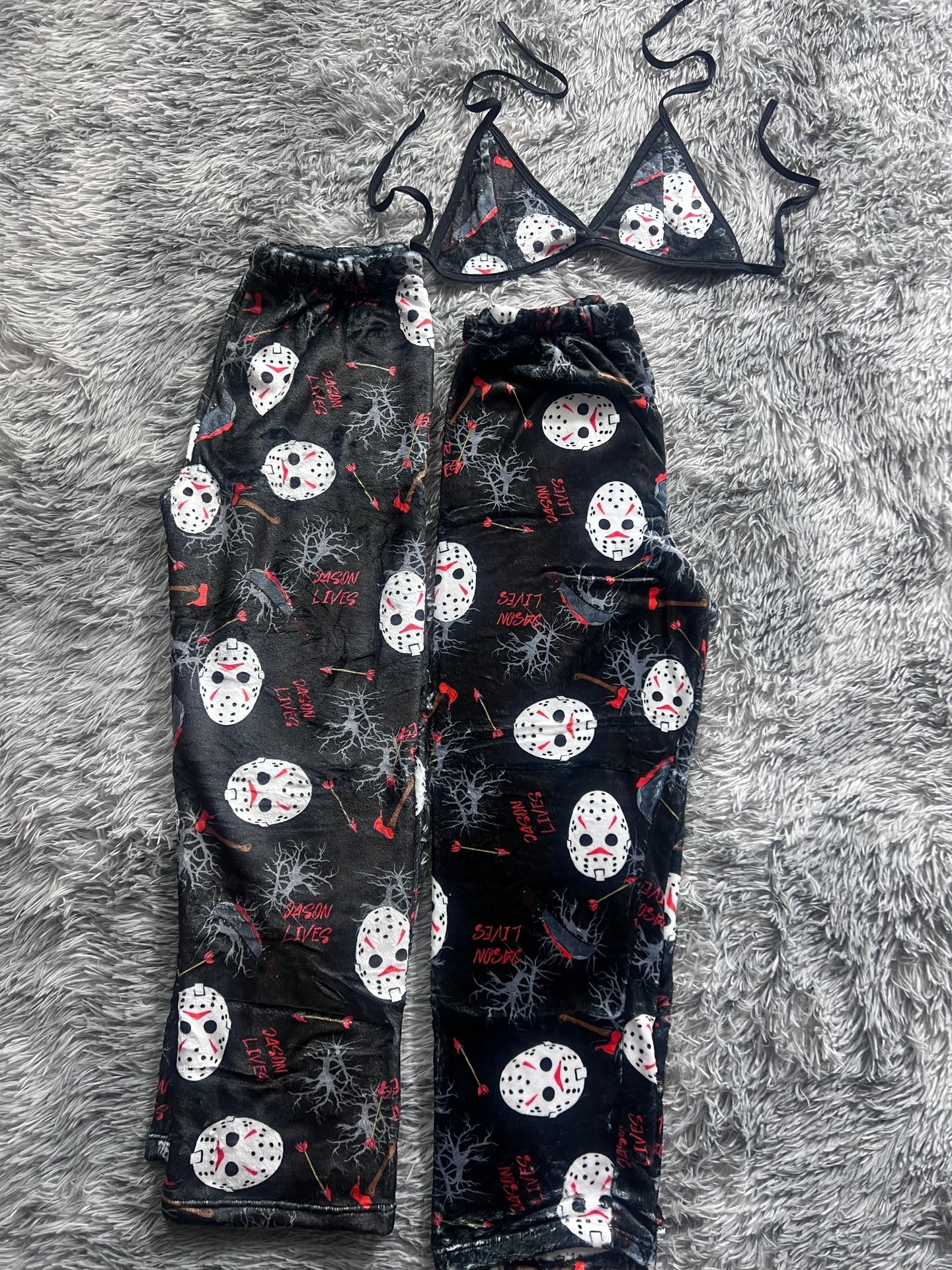 Jason Background Black Hallowen Matching Plushie PJs - Fundies