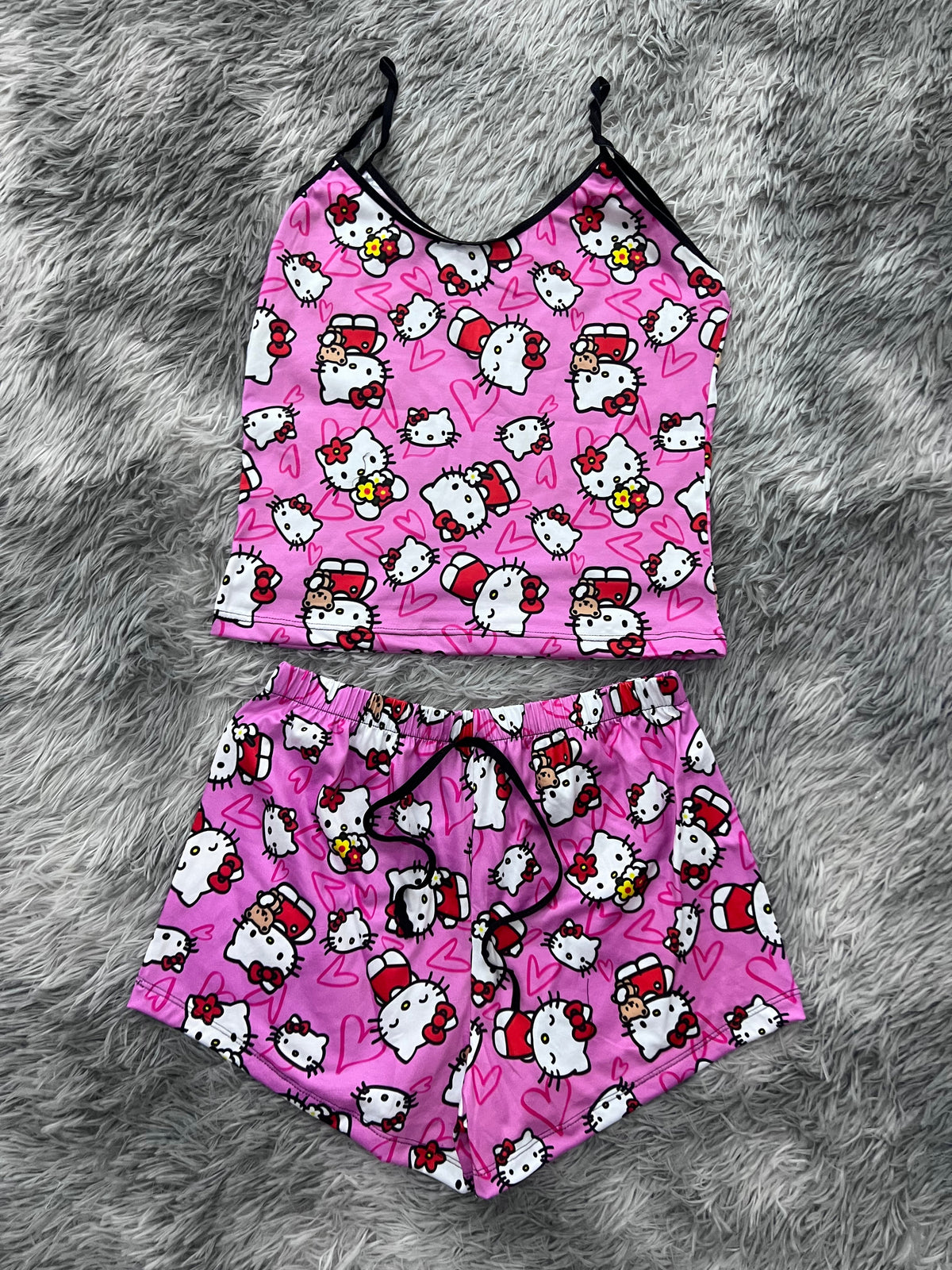 Hello Kitty Hearts With Plush Background Matching Top & Short