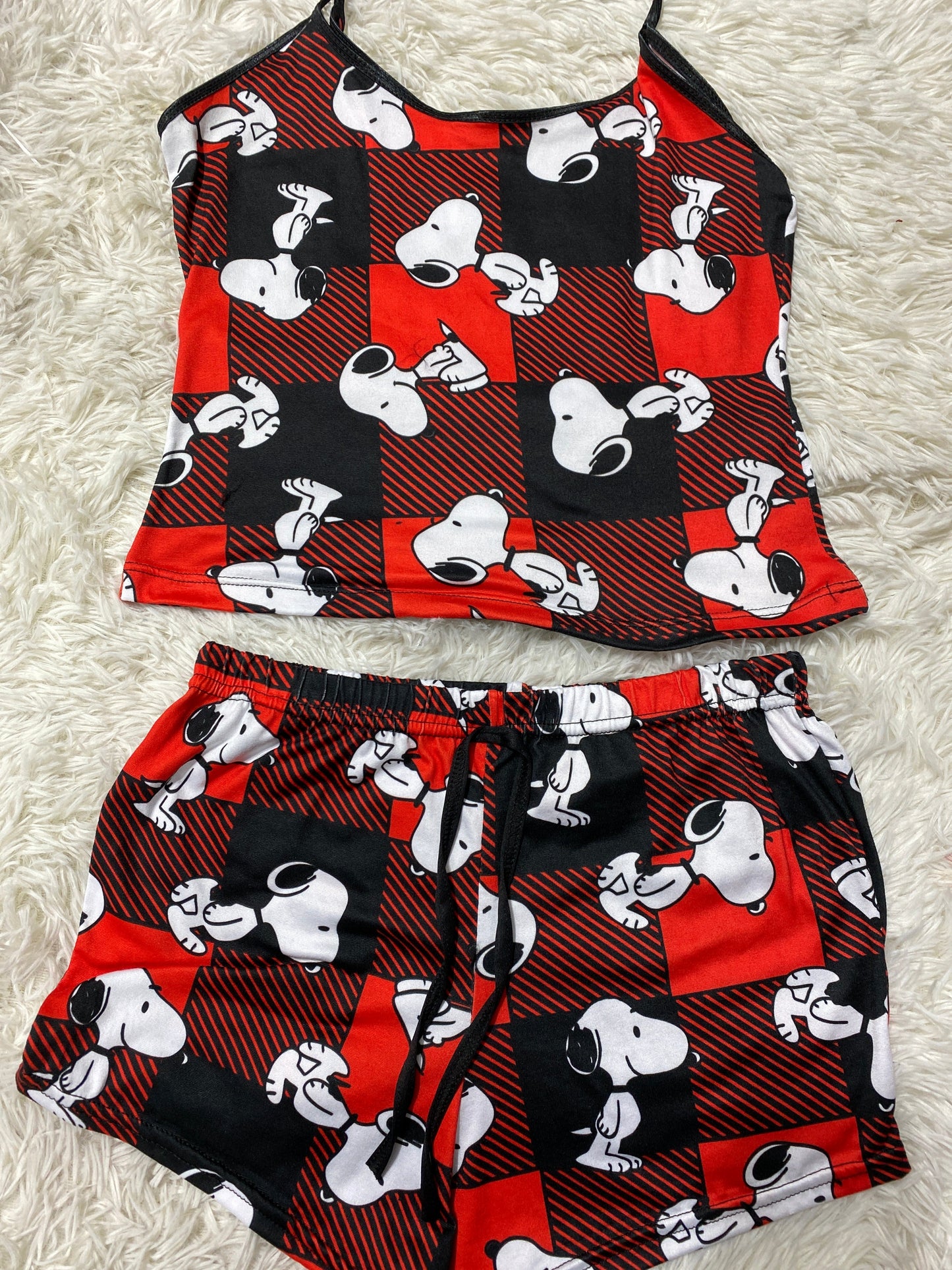 Snoopy Plaid Red And Black Women's Pajama Set - Fundies