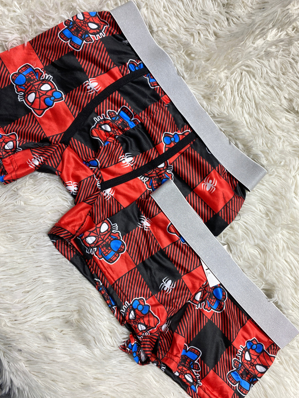 SpiderKitty Plaid Red Striped Matching Boxers