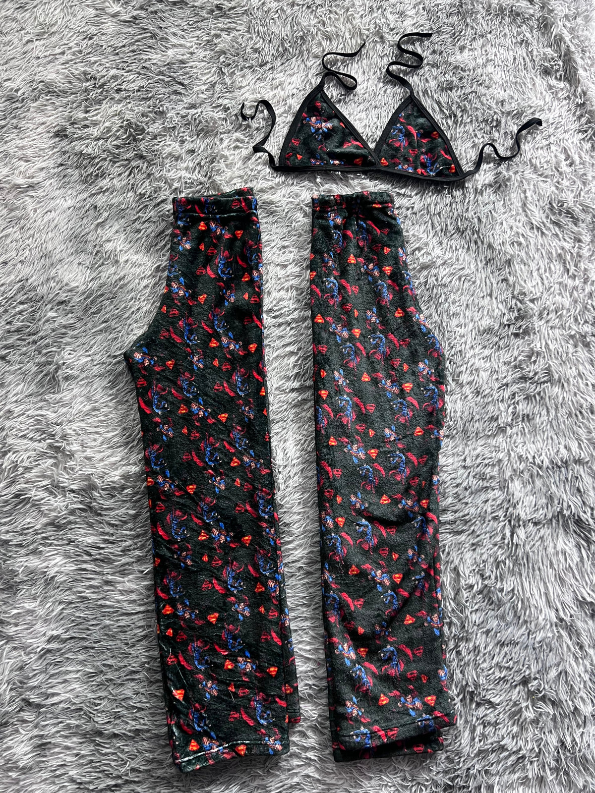 Super Man Black Background Matching Plushie PJs