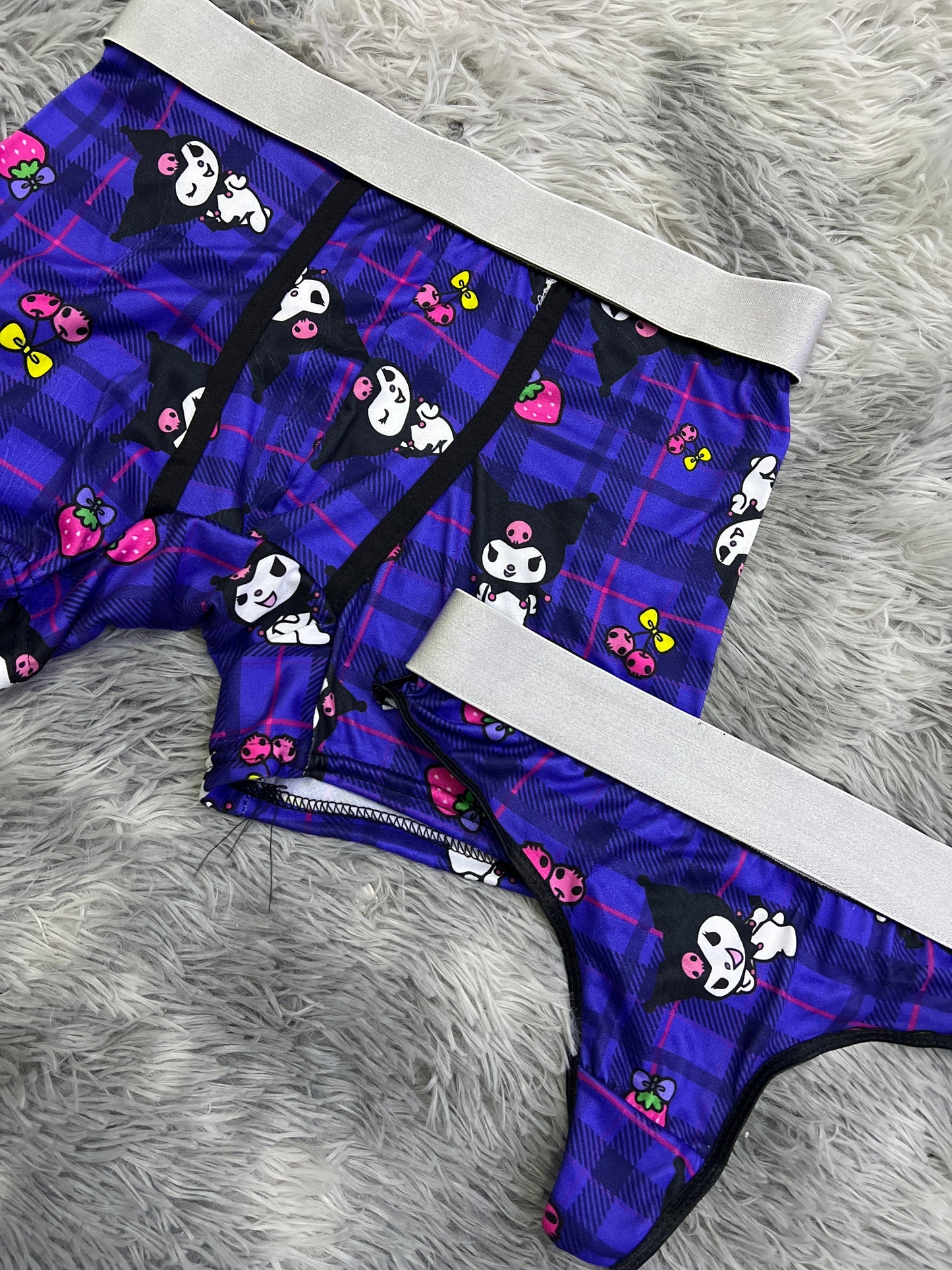 Kuromi Purple Plaid Boxer Matching Set For Cozy Nights ๐๐ฝ