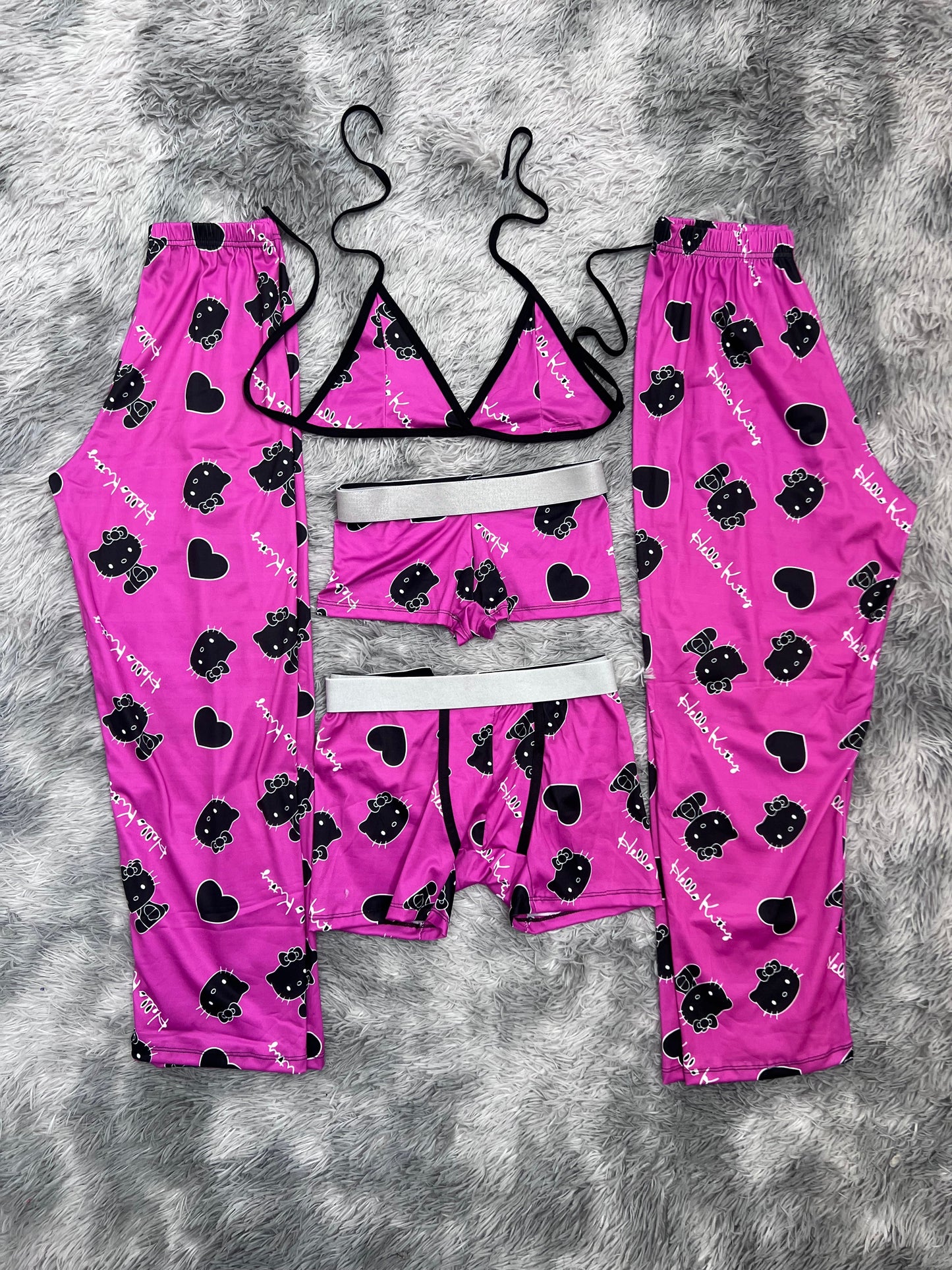 Hello Kitty Black Background Purple 5 Piece PJ - Fundies