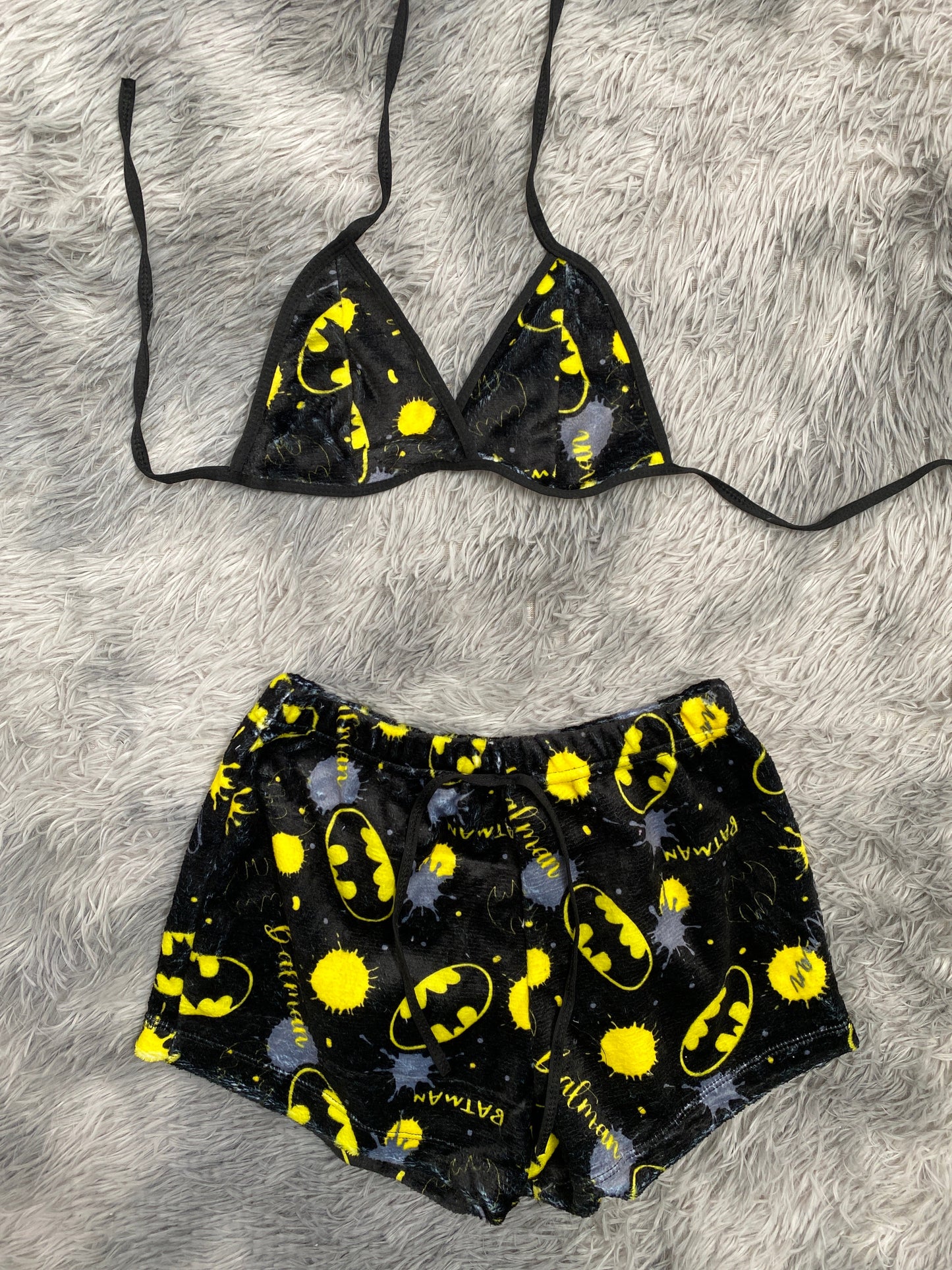 Batman Yellow Spots Plush Top & Shorts Set