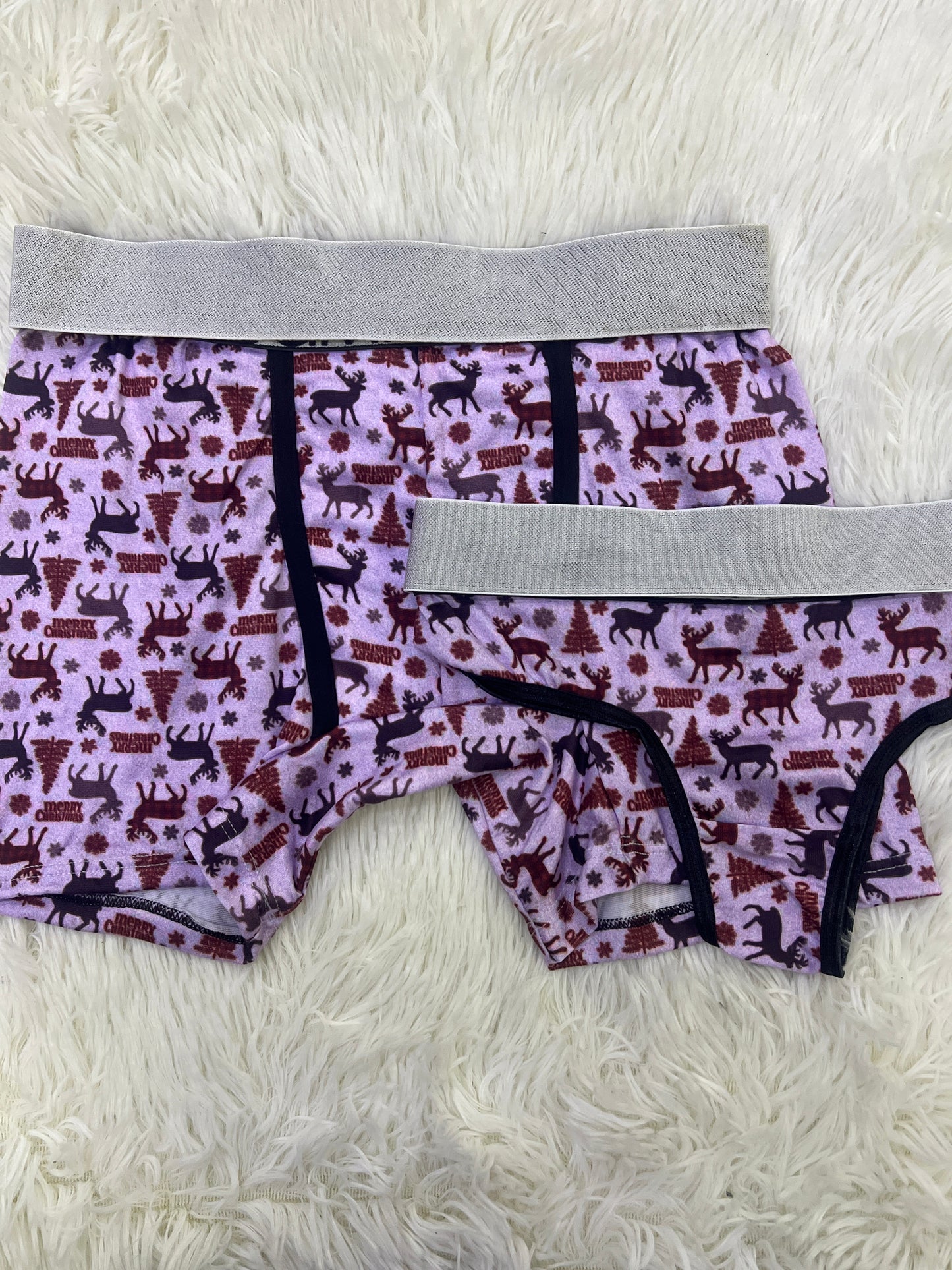 Reindeer and pine trees matching couples underwear christmas