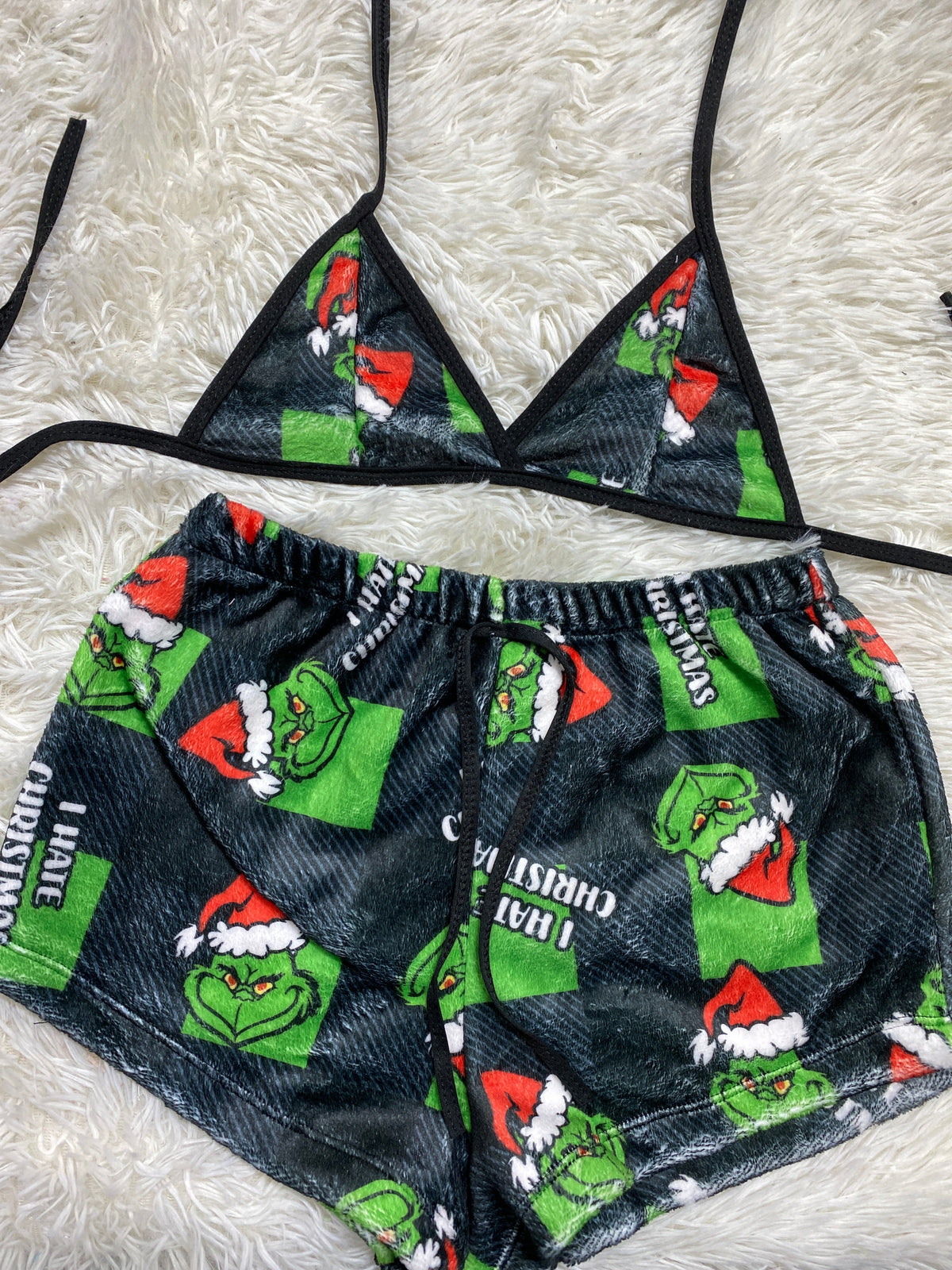 Grinch Plaid Black & Green Matching Top & Short