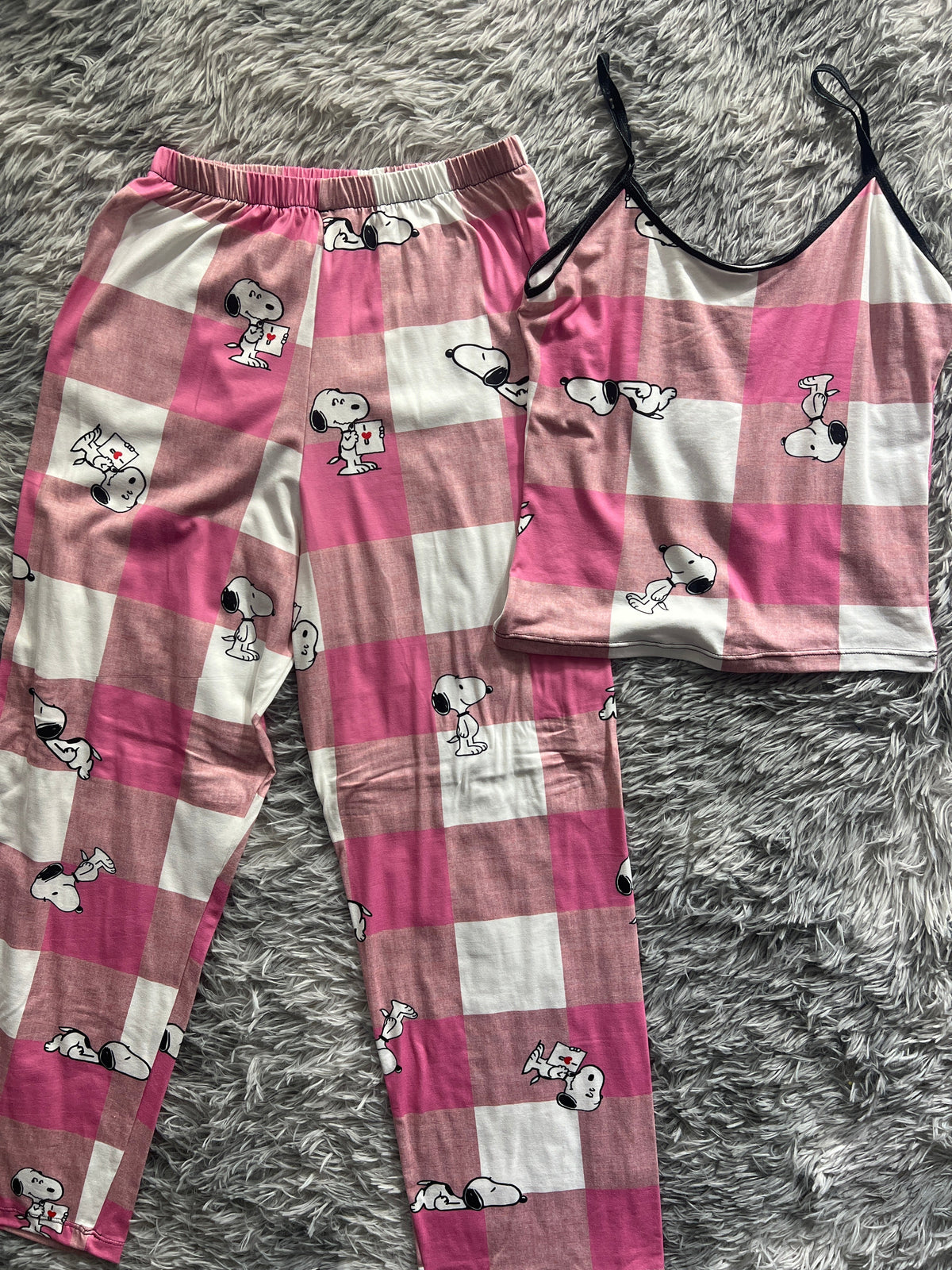 Snoopy Plaid Pink Women's Pajama Set