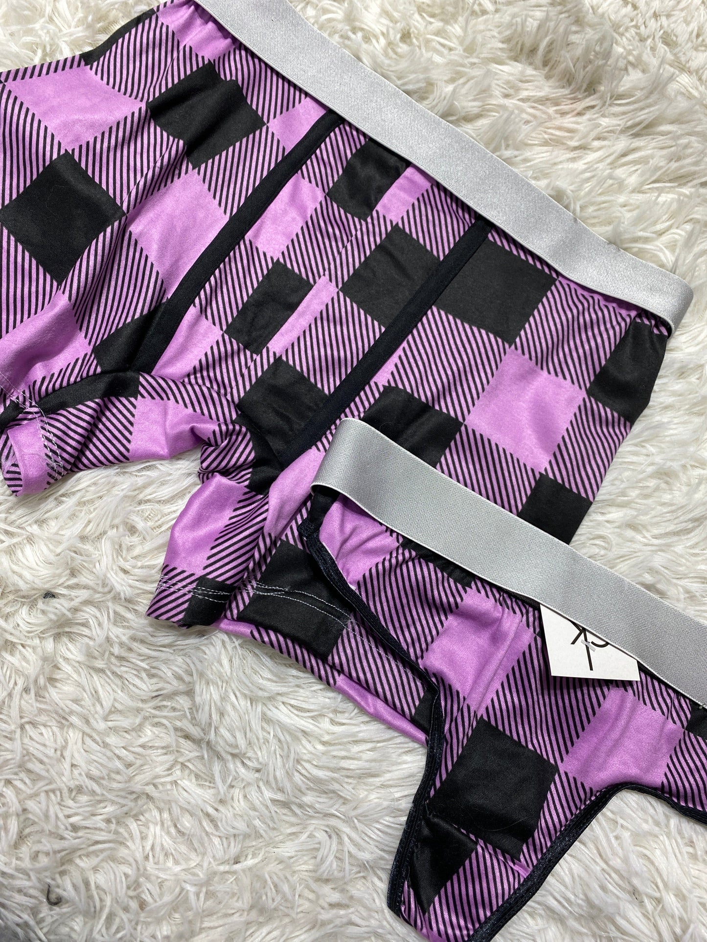 Plaid Purple And Black Duo With Thong - Fundies