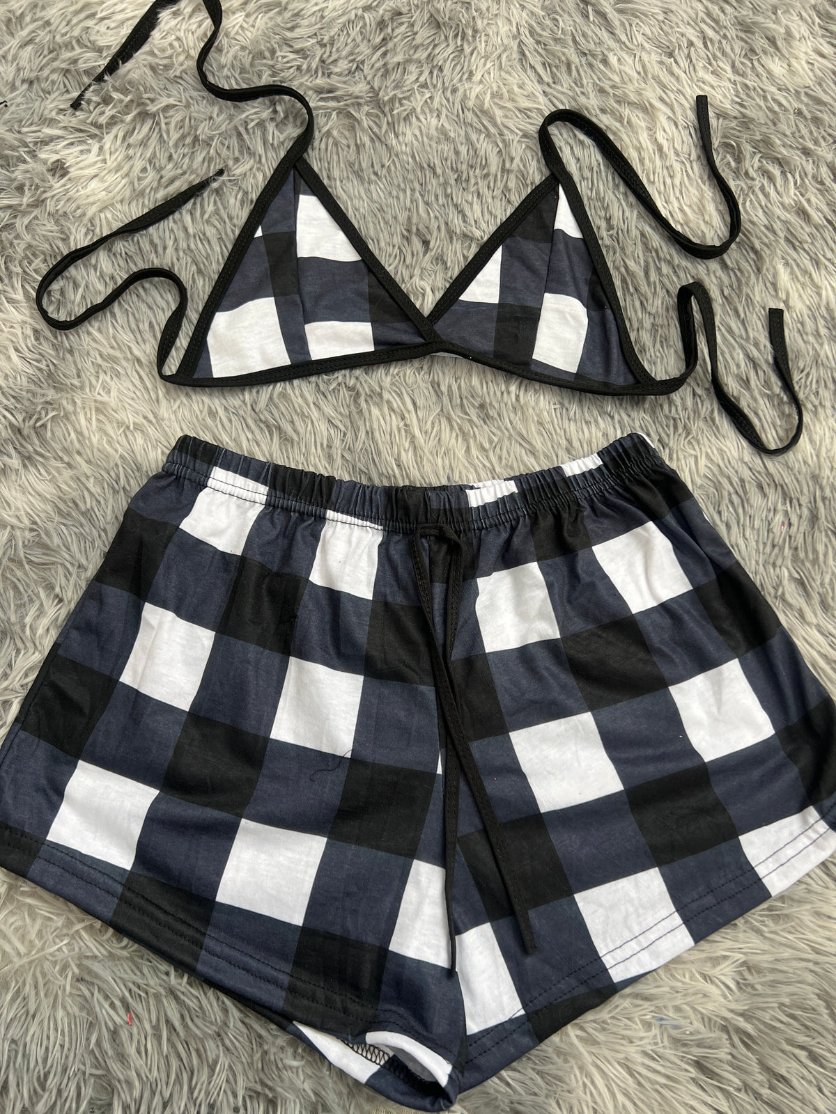 Plaid Black & White Matching Top & Short