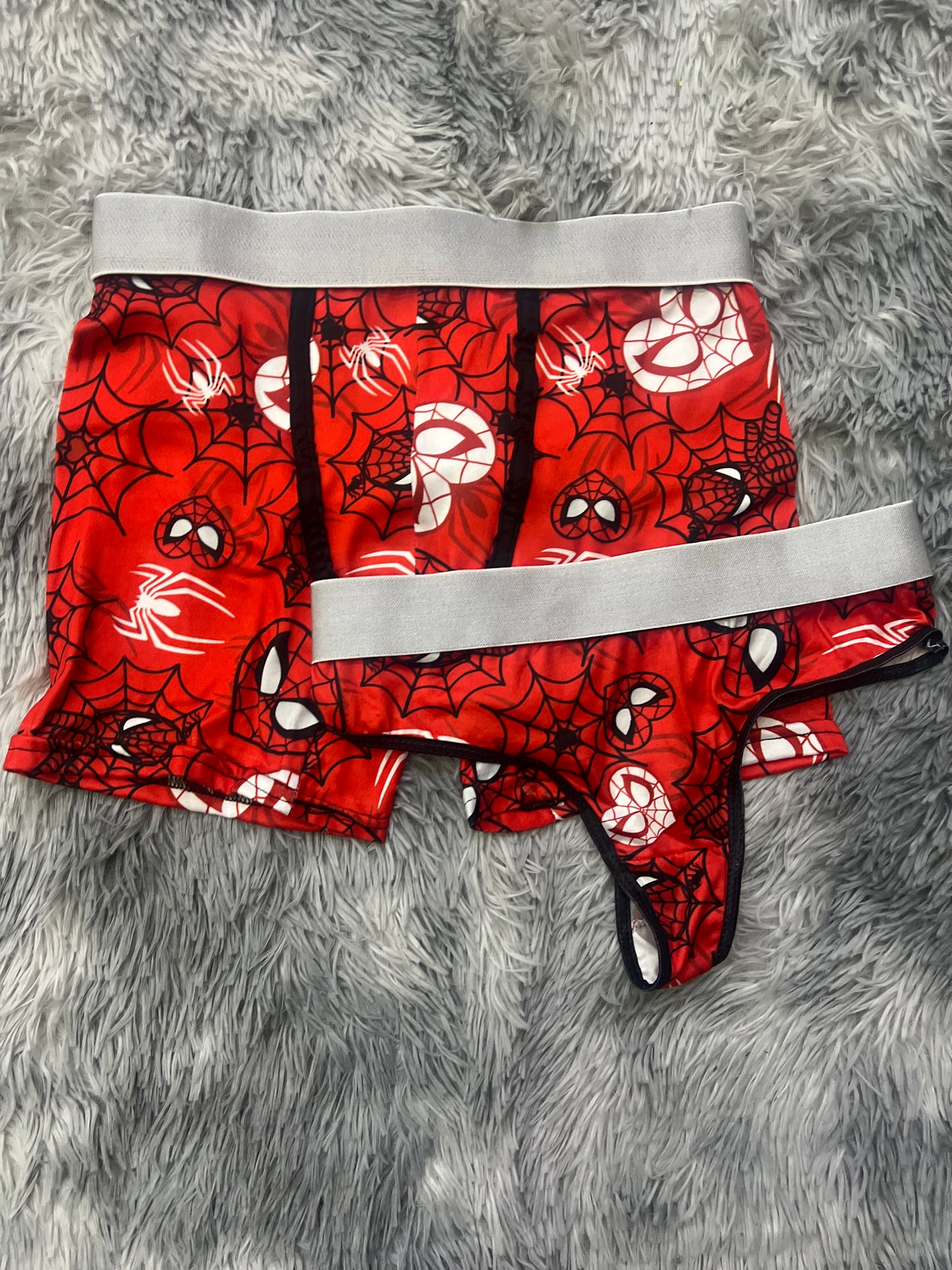 Spider-Man red background spider web matching underwear